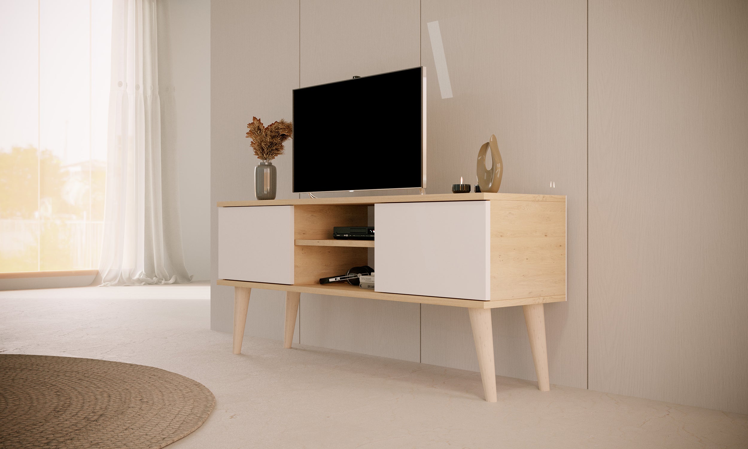 Szafka RTV Damally 120 cm dąb artisan/biała