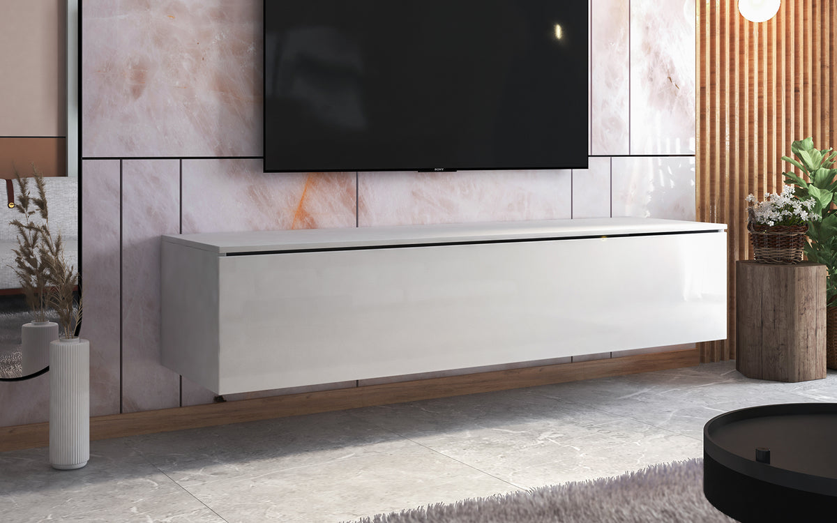 Szafka RTV Skylara 180 cm Biały mat/ biały połysk