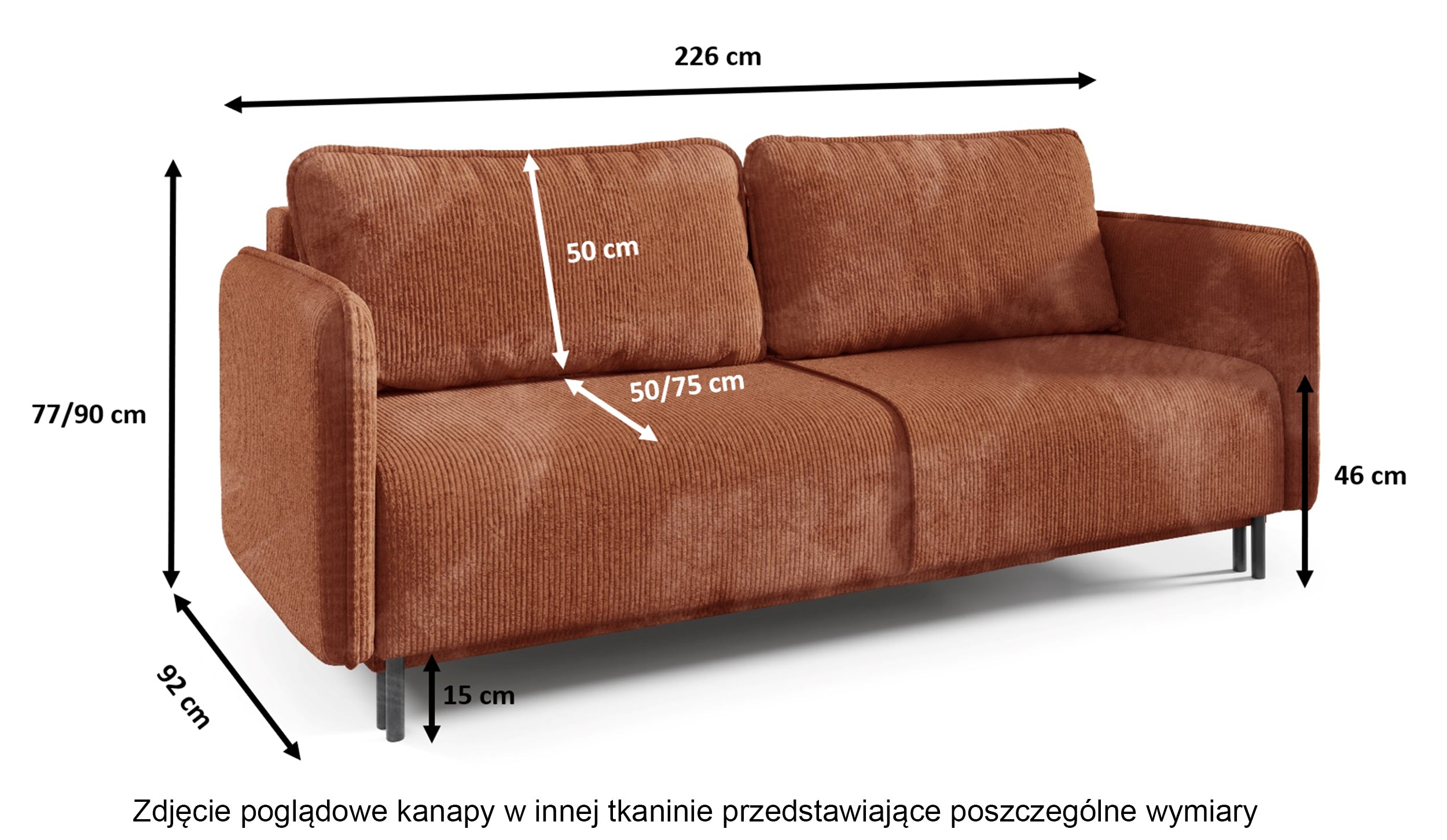 Kanapa rozkładana trzyosobowa Pantalla z pojemnikiem musztardowa sztruks