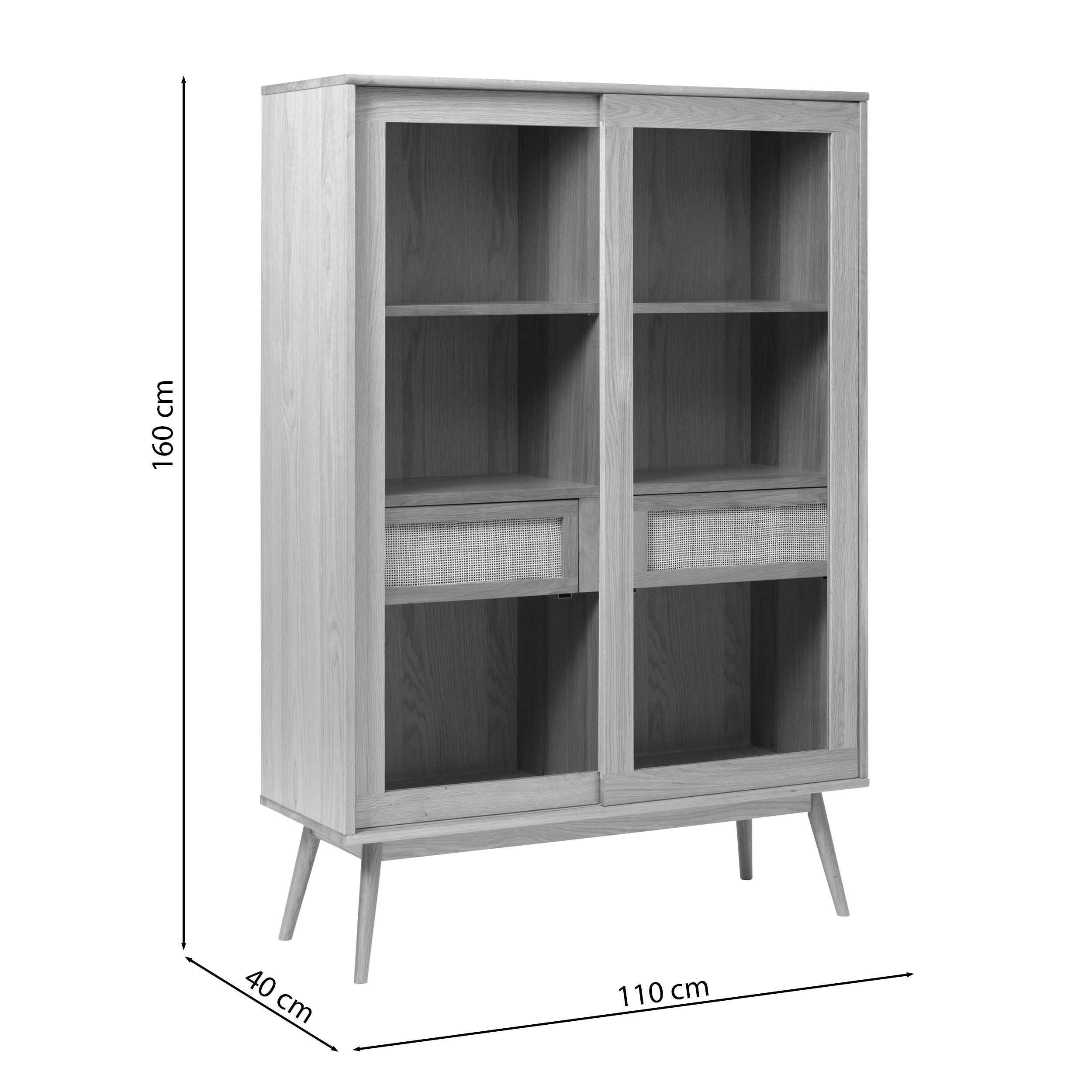 Witryna z przeszkleniem Visimmy 160 cm przyciemniony dąb/plecionka