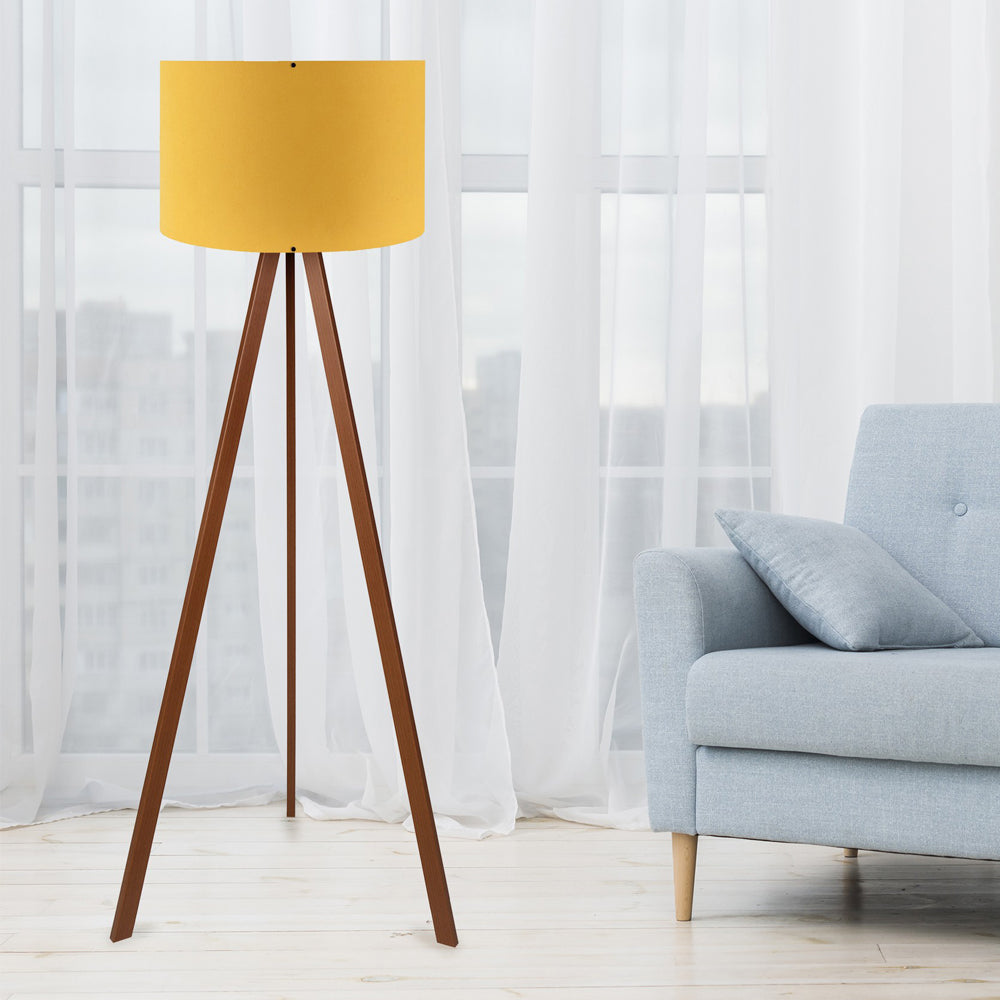 Lampa podłogowa Salika musztardowa na brązowym stelażu