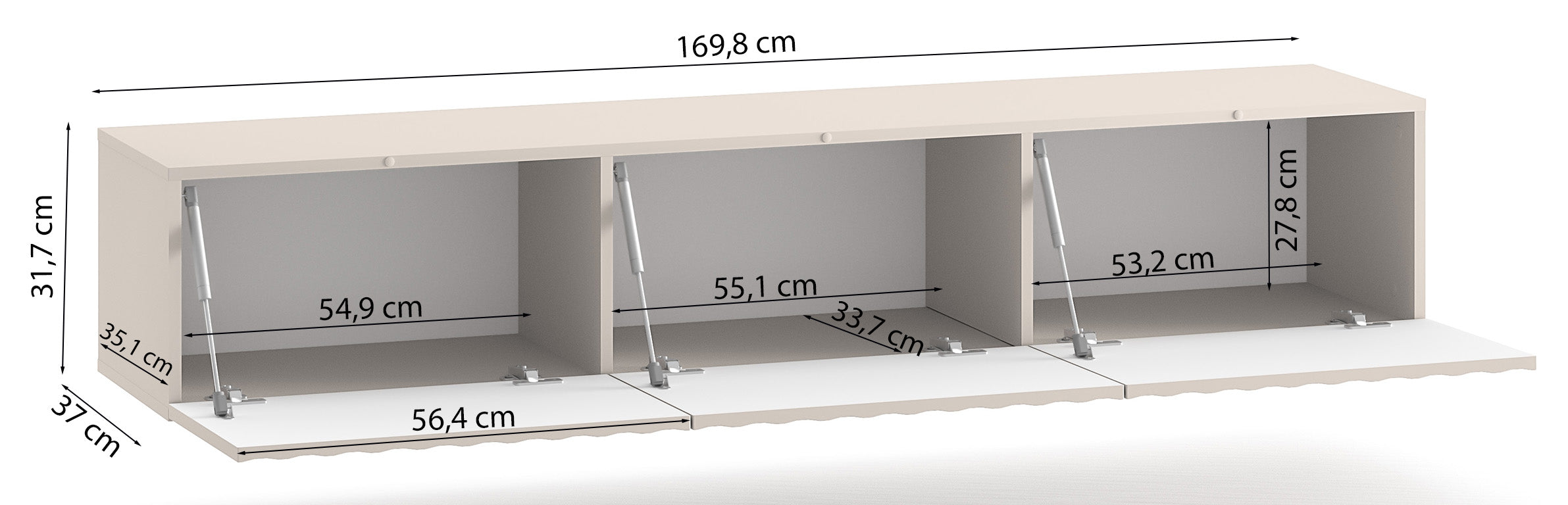 Szafka RTV Derriva wisząca z ryflowanymi frontami 170 cm kaszmir
