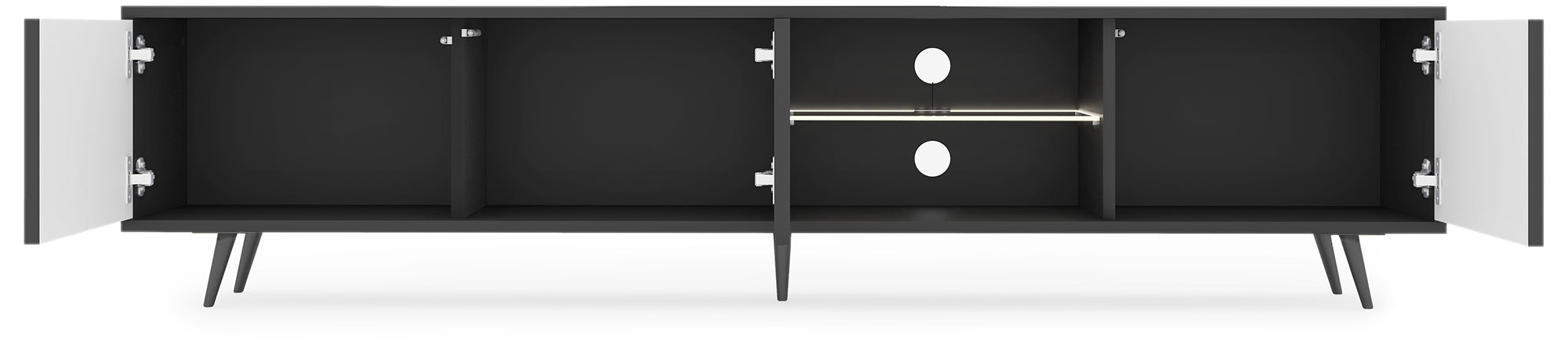 Szafka RTV Bello z lamelowymi frontami 175 cm czarna z led z czarnymi nogami