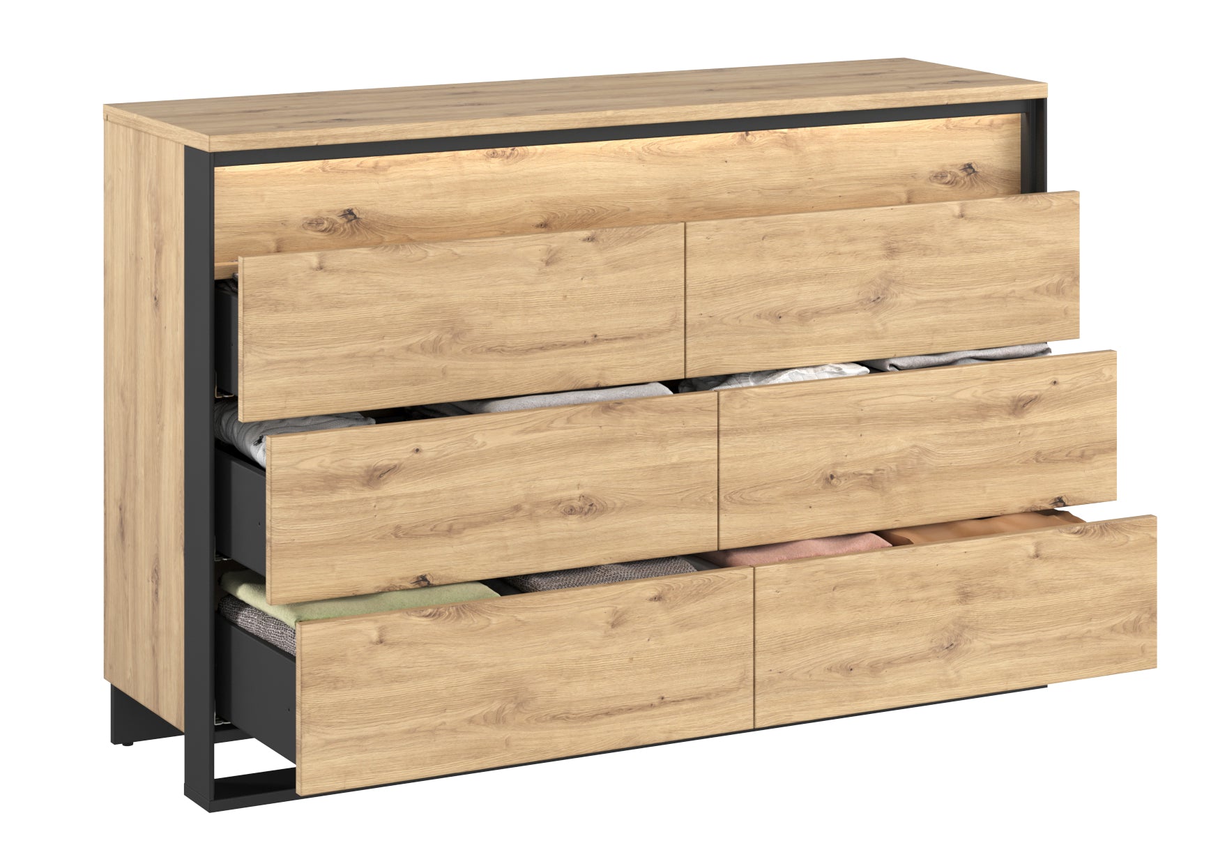 Komoda z szufladami Quant 130 cm z oświetleniem dąb artisan/czarny