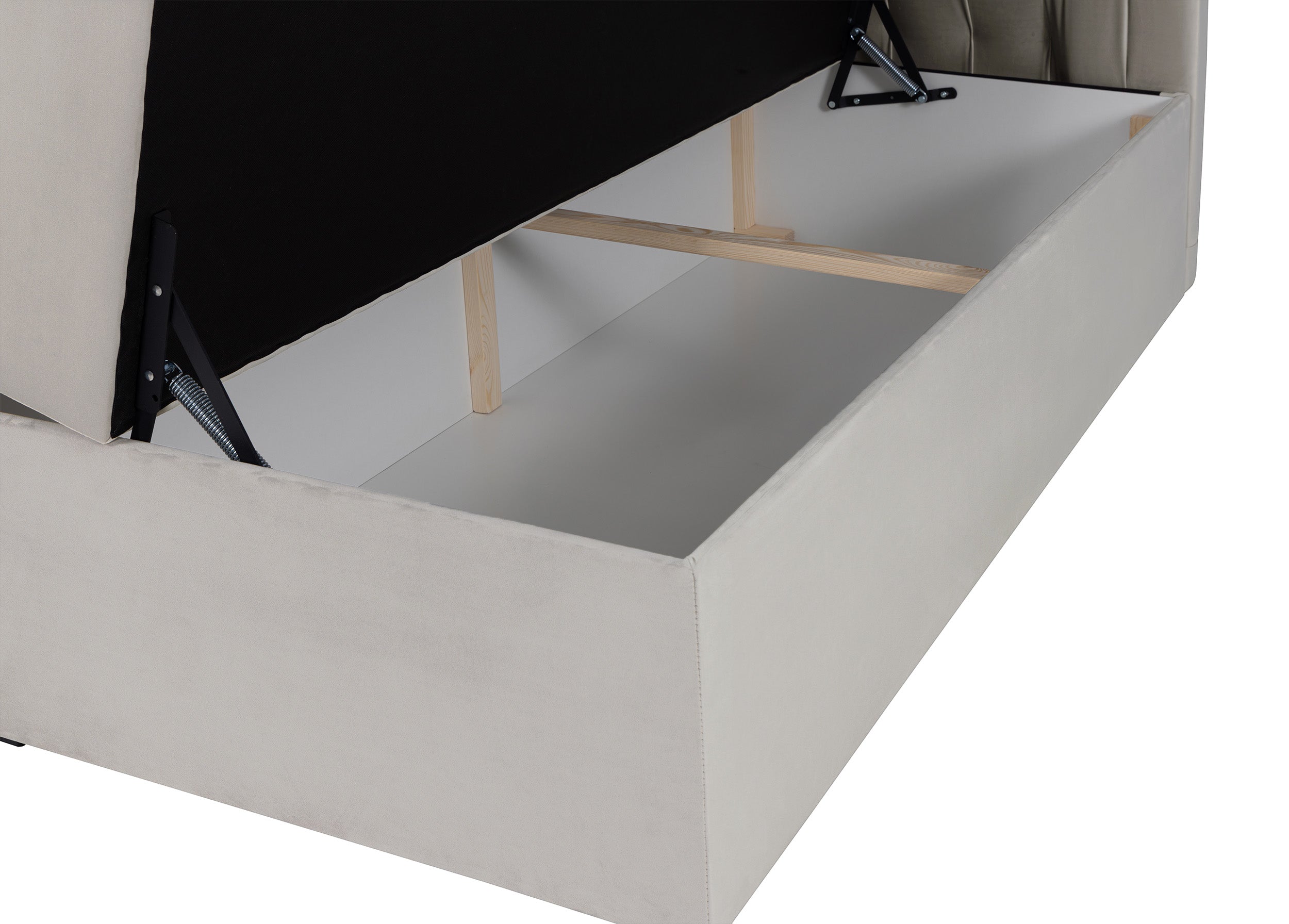 Łóżko kontynentalne 140x200 cm Daissy z pojemnikami i topperem jasnobeżowe welur