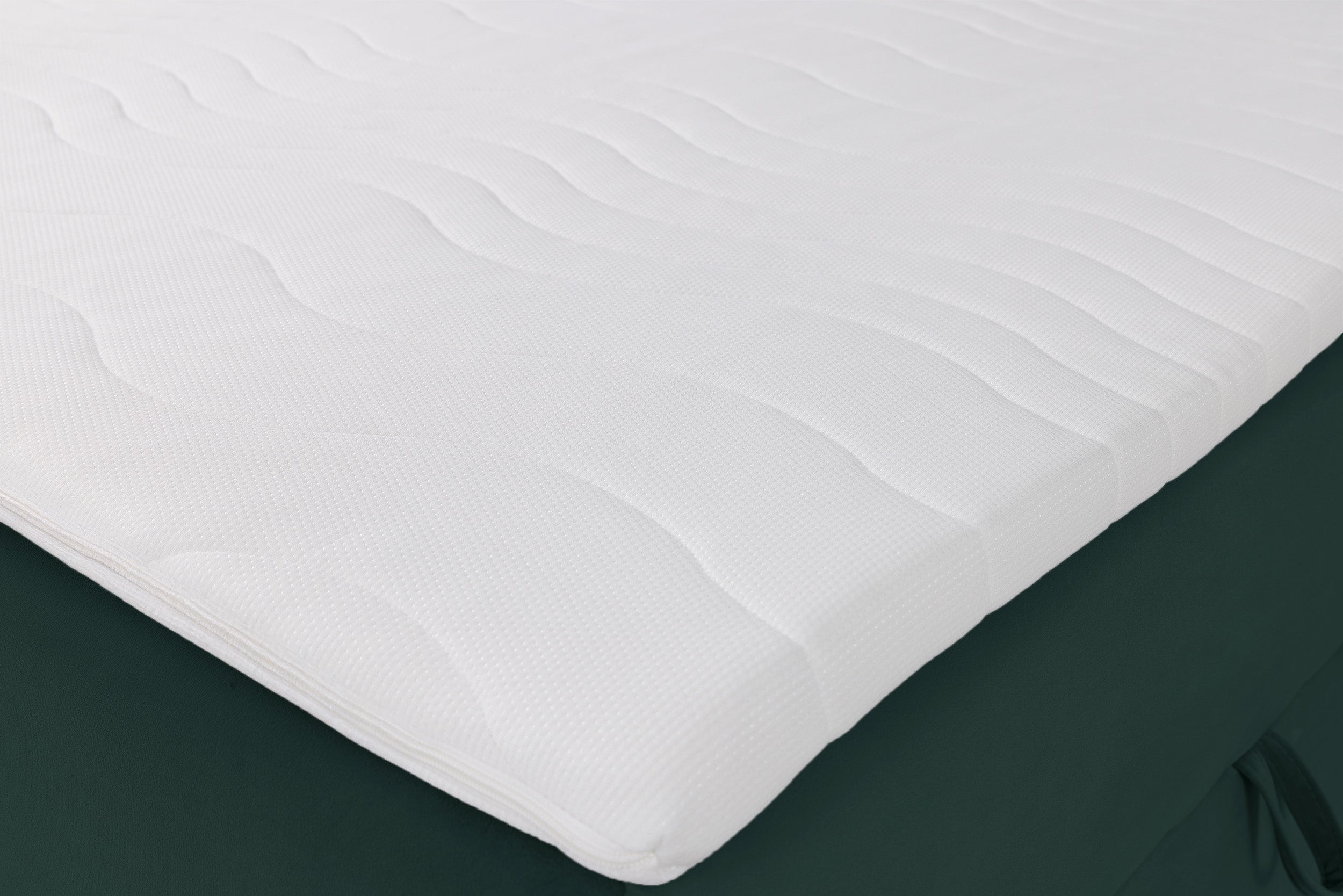 Łóżko kontynentalne 140x200 cm Daissy z pojemnikami i topperem butelkowa zieleń welur