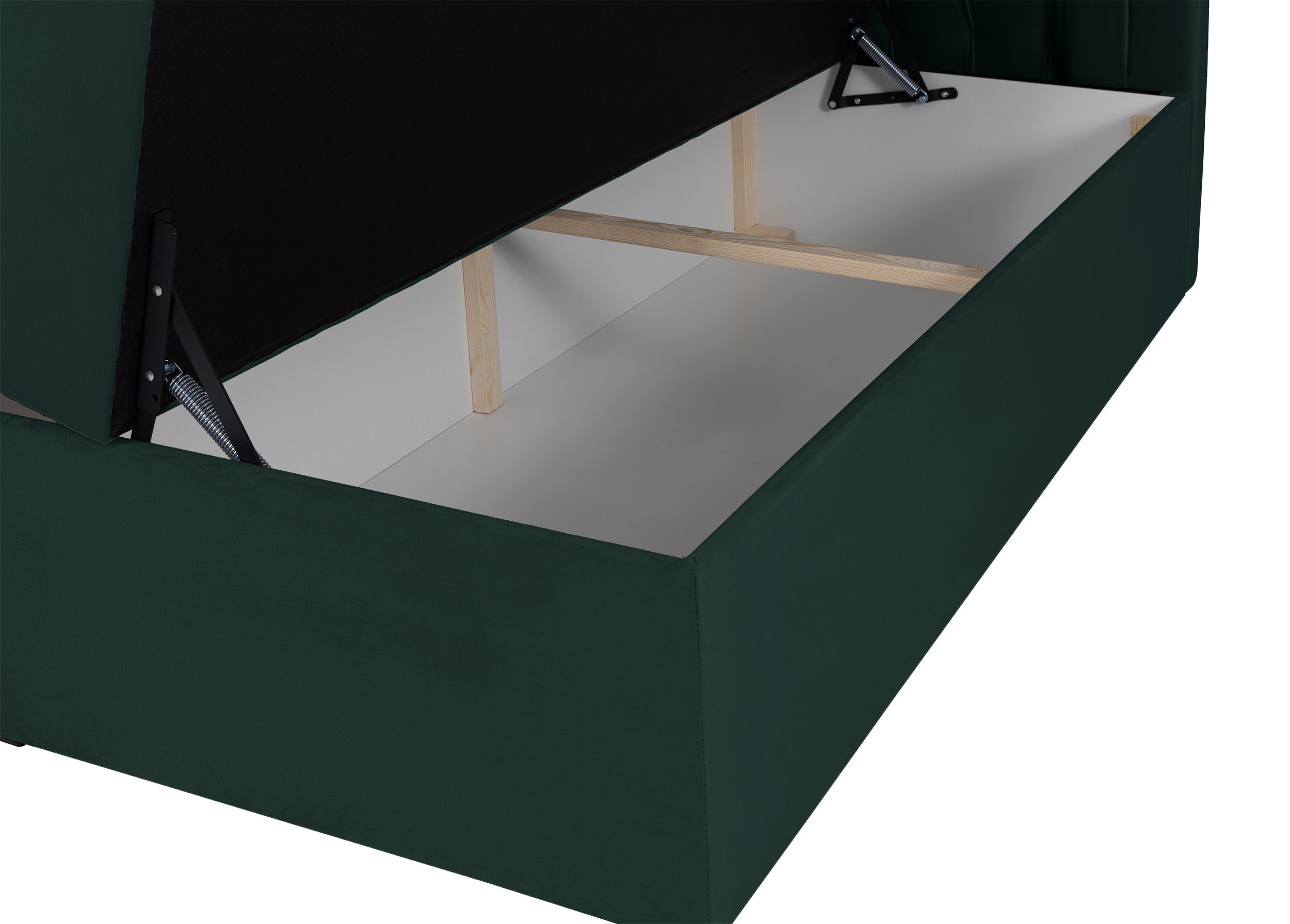Łóżko kontynentalne 140x200 cm Daissy z pojemnikami i topperem butelkowa zieleń welur