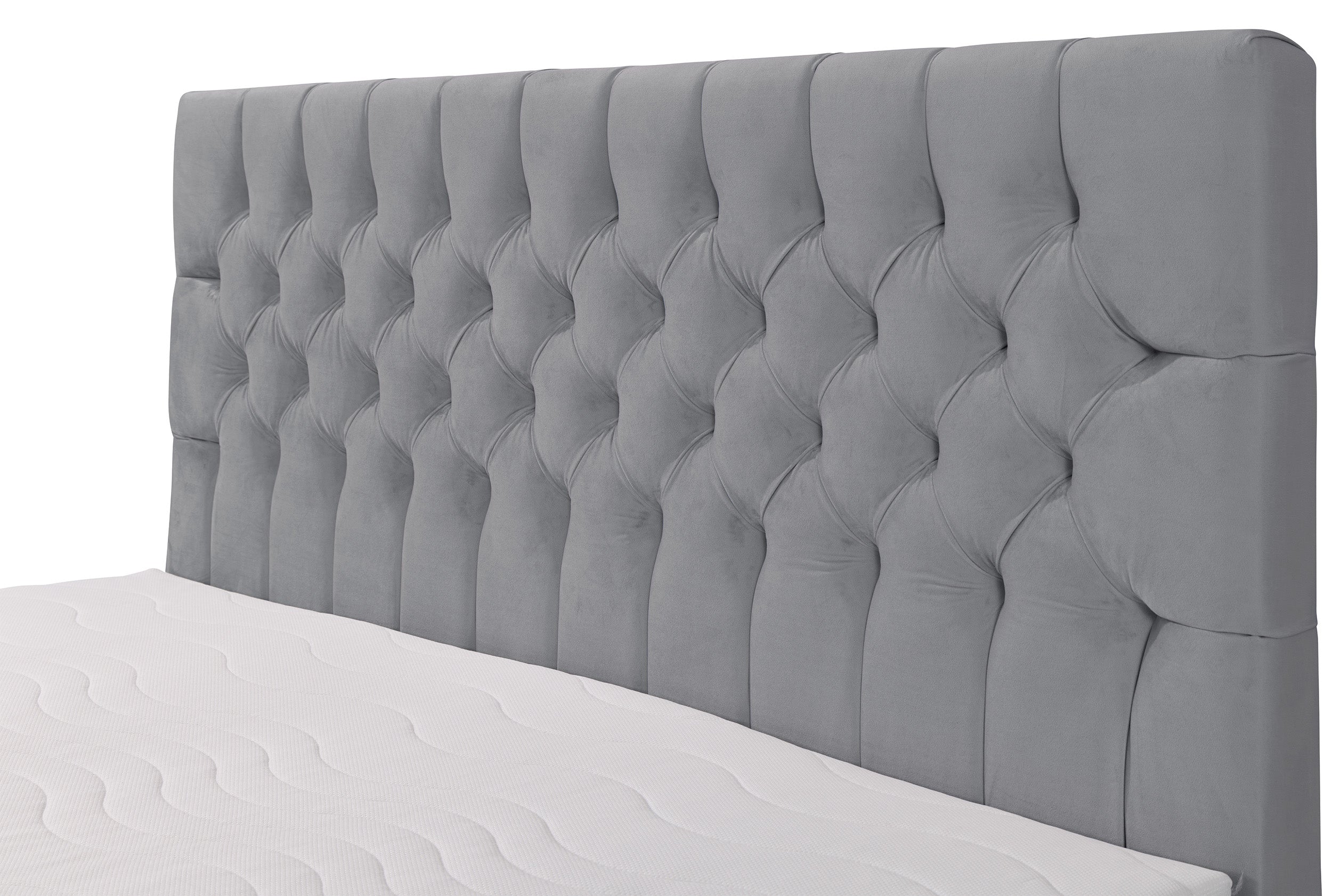 Łóżko kontynentalne 140x200 cm Daissy z pojemnikami i topperem szare welur