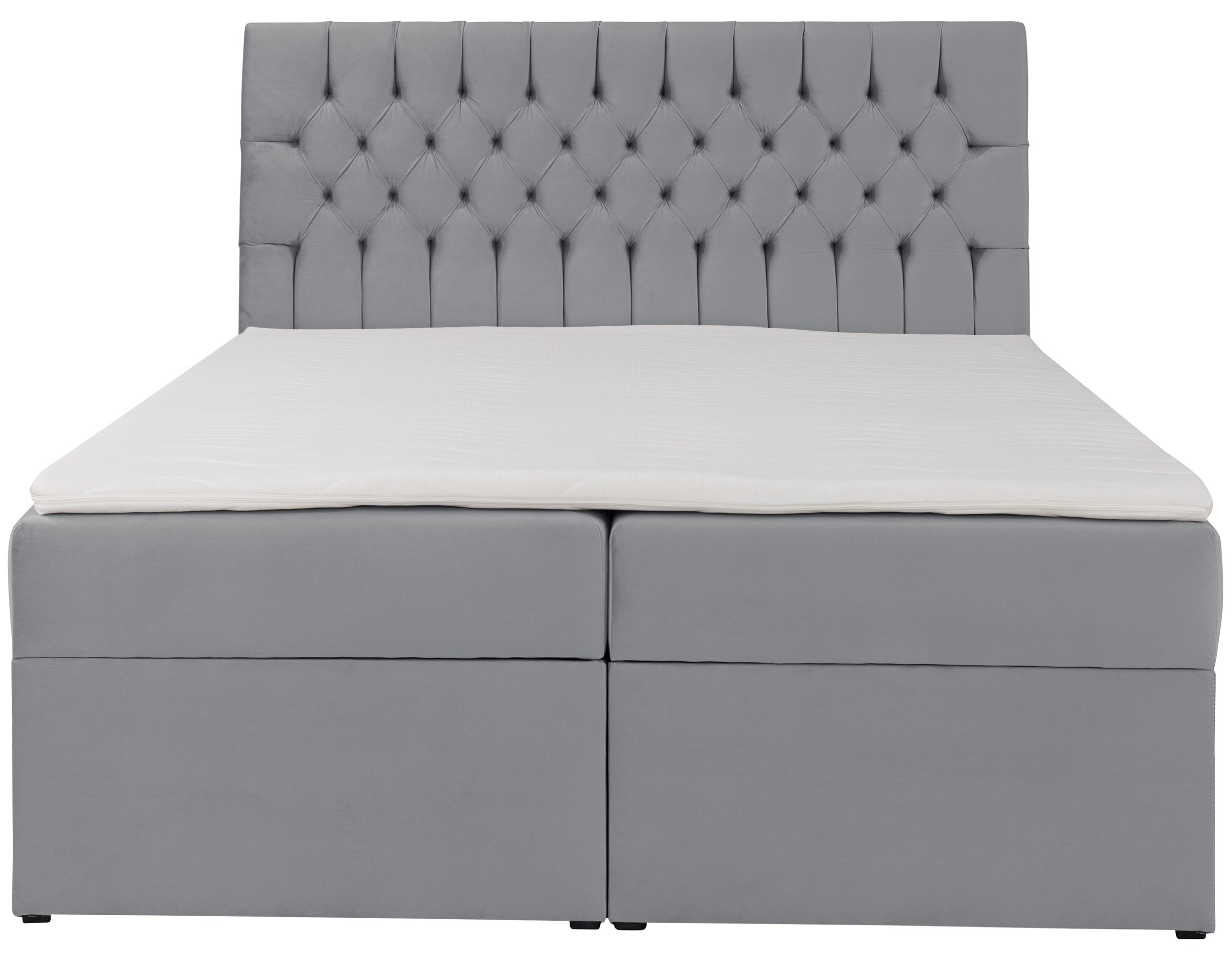 Łóżko kontynentalne 180x200 cm Daissy z pojemnikami i topperem szare welur