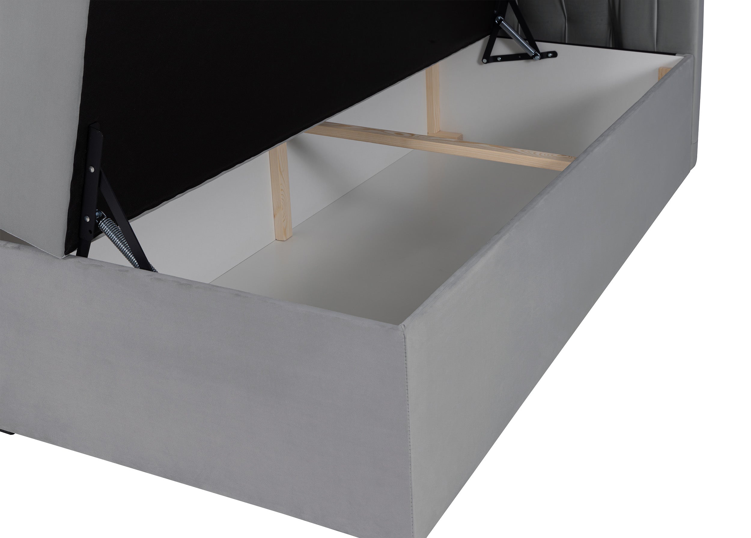 Łóżko kontynentalne 140x200 cm Daissy z pojemnikami i topperem szare welur
