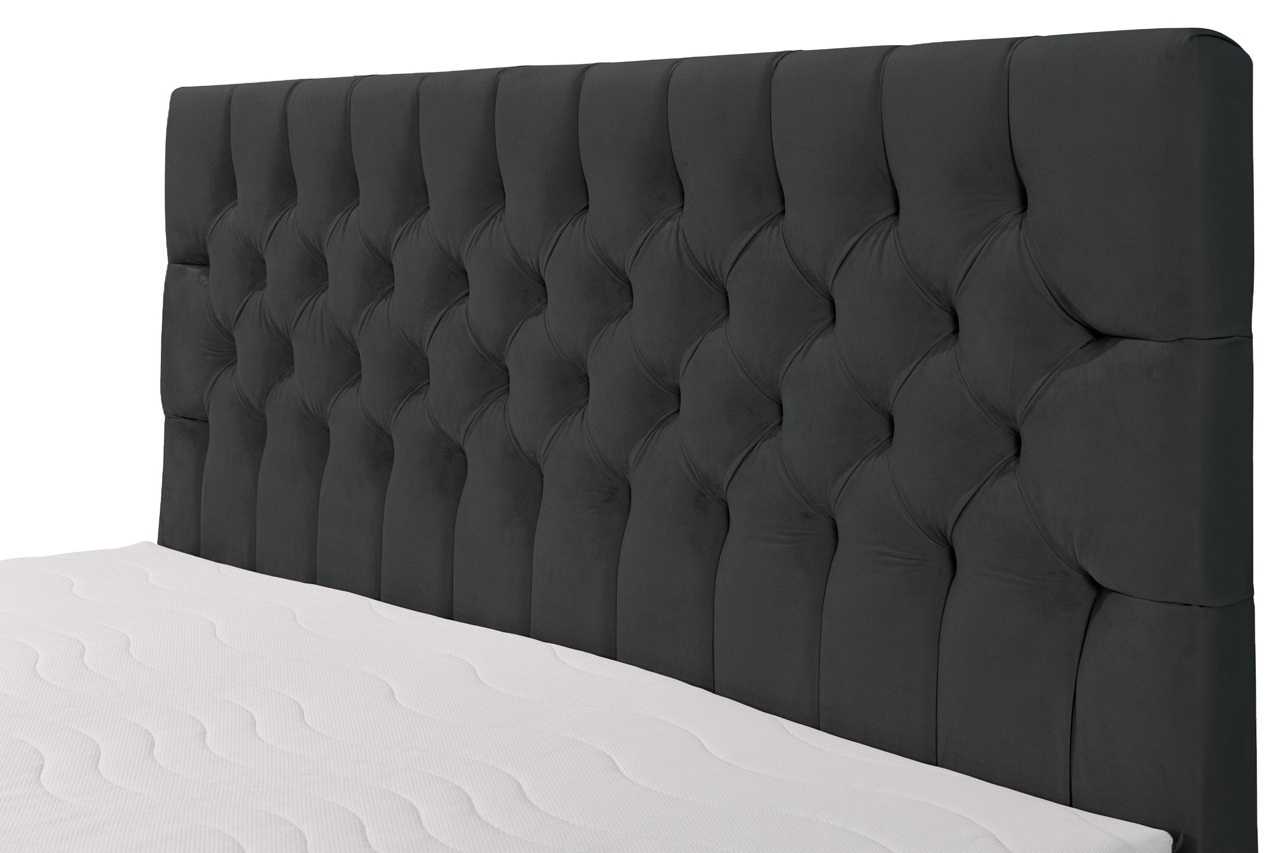 Łóżko kontynentalne 160x200 cm Daissy z pojemnikami i topperem ciemnoszare welur