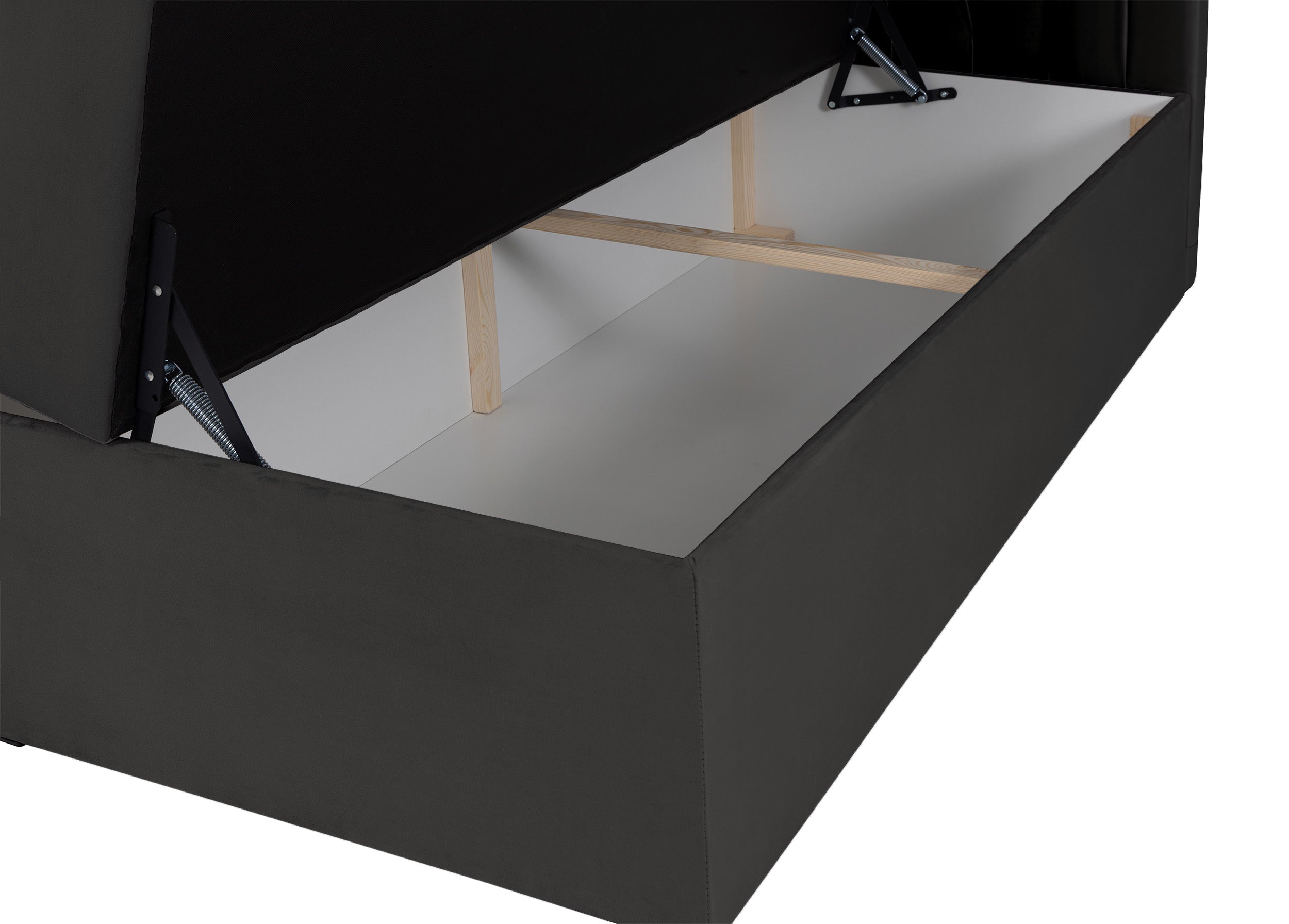 Łóżko kontynentalne 140x200 cm Daissy z pojemnikami i topperem ciemnoszare welur