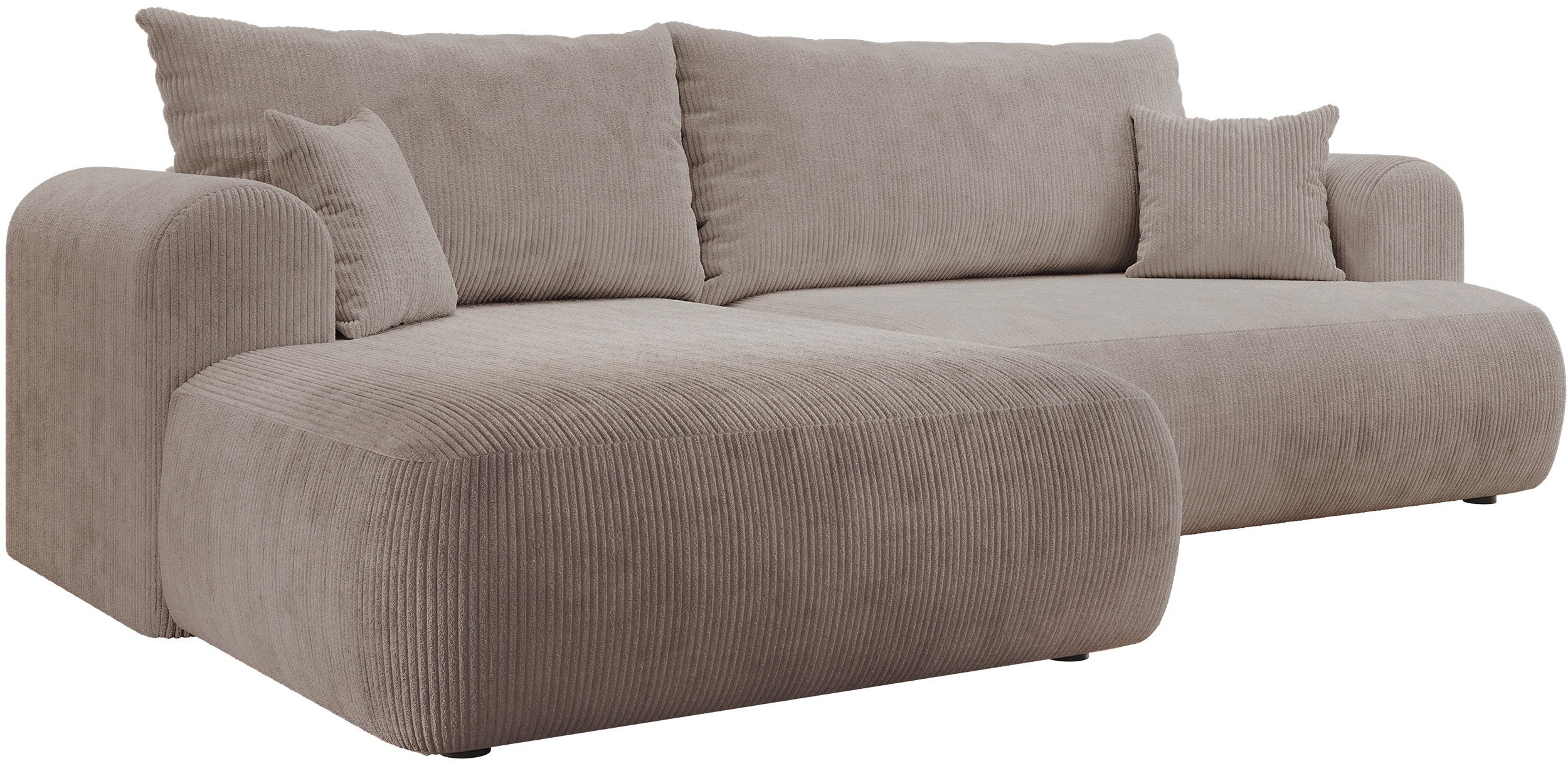 Narożnik z funkcją spania Ovo Cord L-kształtny lewostronny z pojemnikiem beżowy sztruks