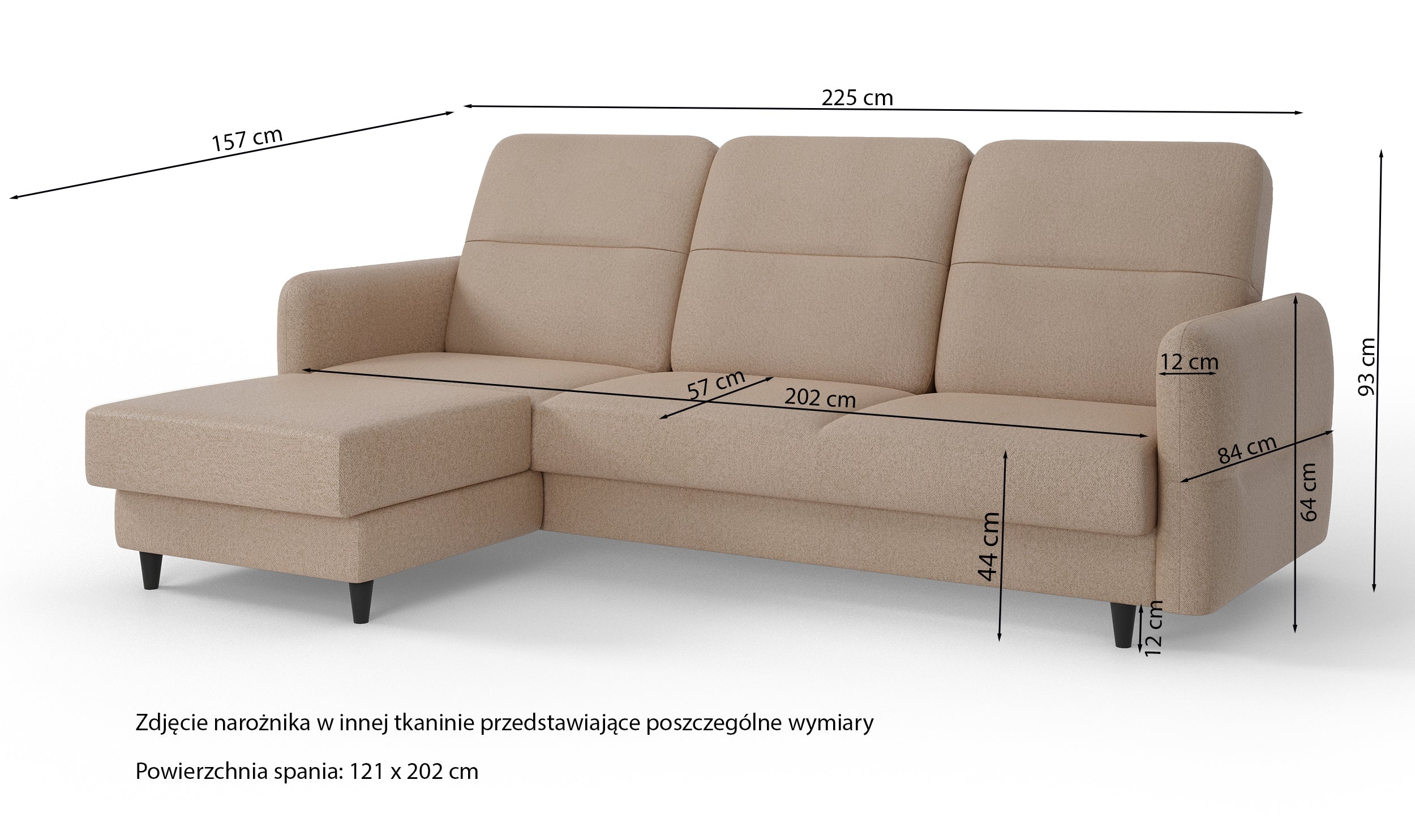 Narożnik z funkcją spania Dakari L-kształtny z pojemnikiem rudy welur hydrofobowy prawostronny