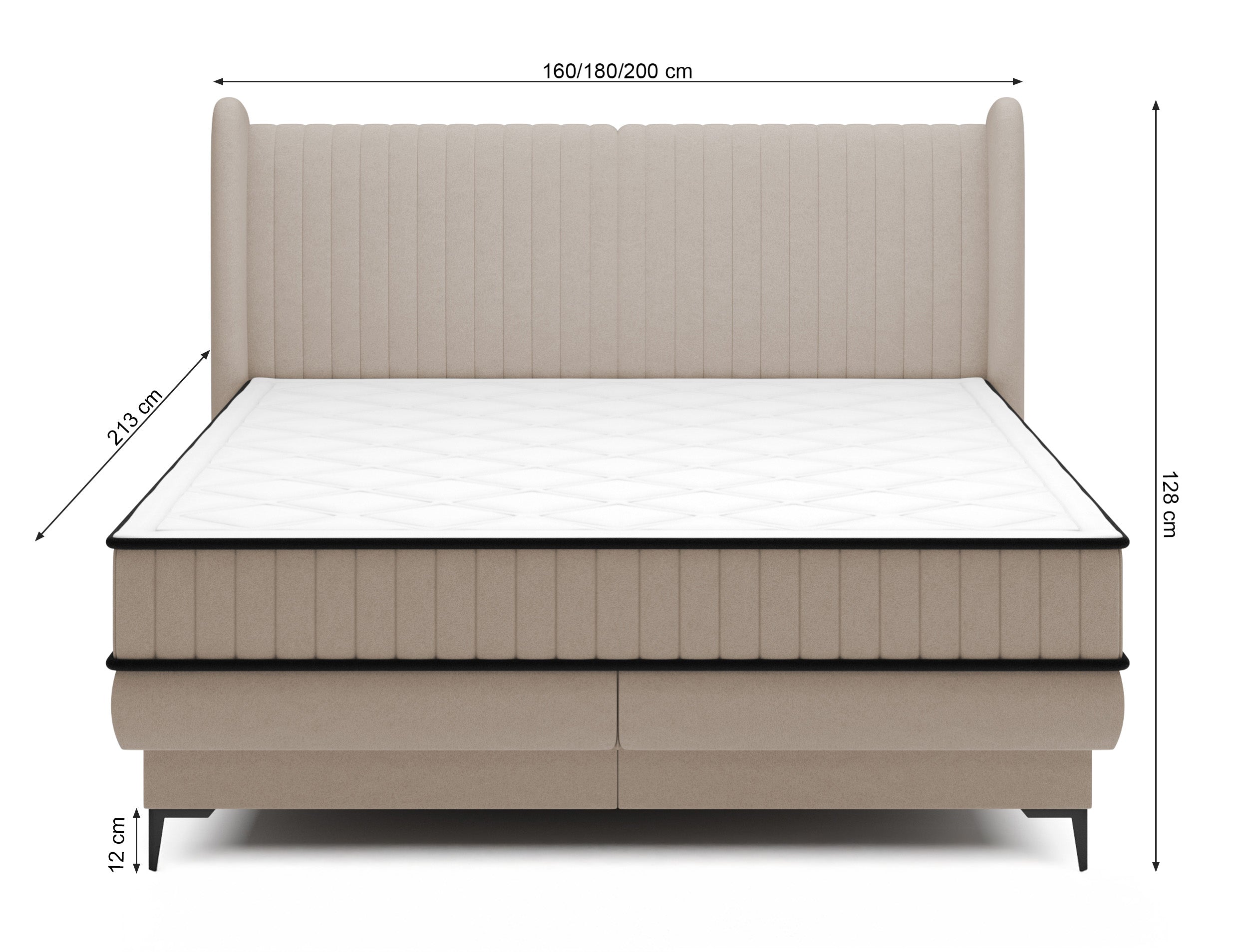 Łóżko kontynentalne 160x200 cm Daliano z pojemnikiem kremowy welur