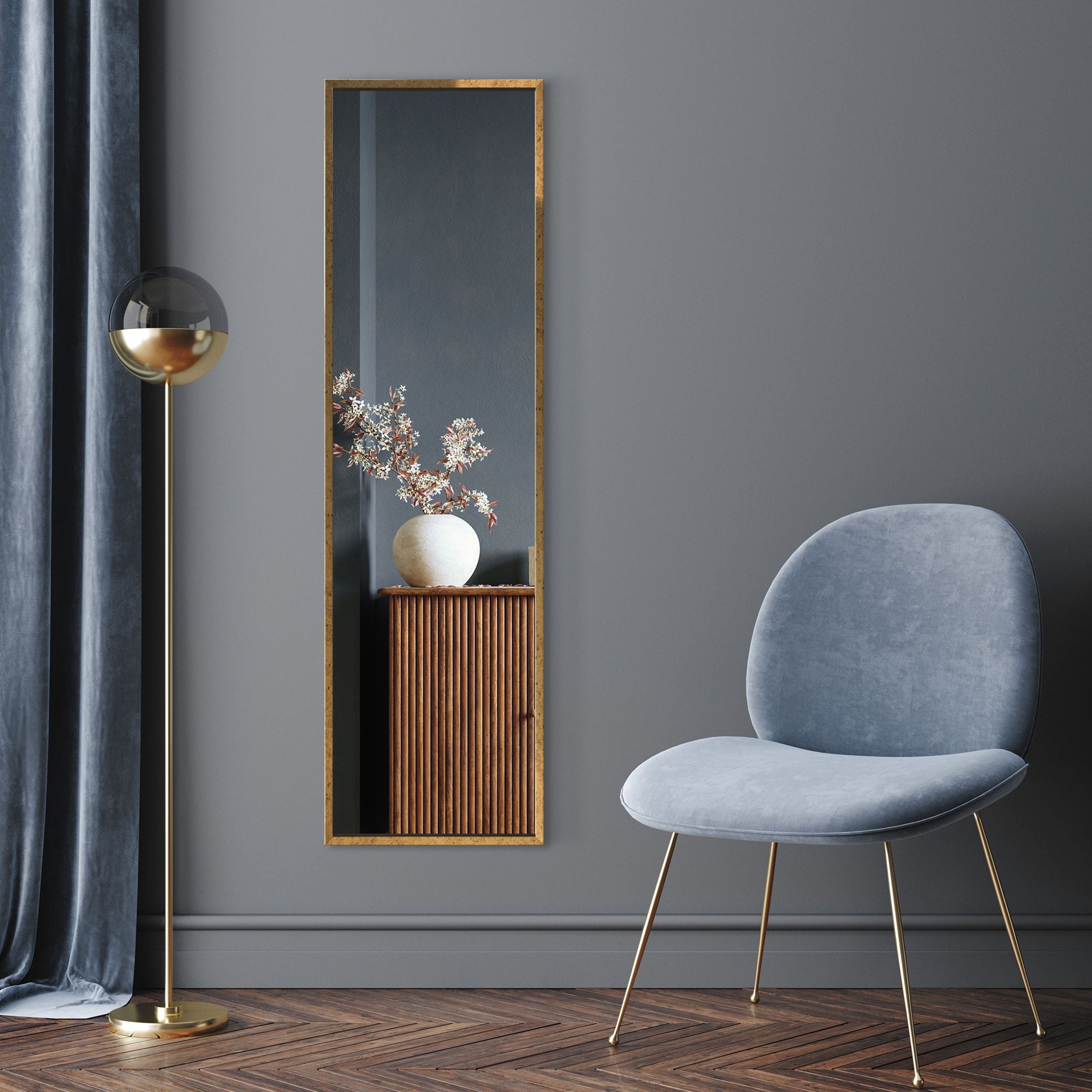 Lustro ścienne Dalone 142x37 cm stare złoto