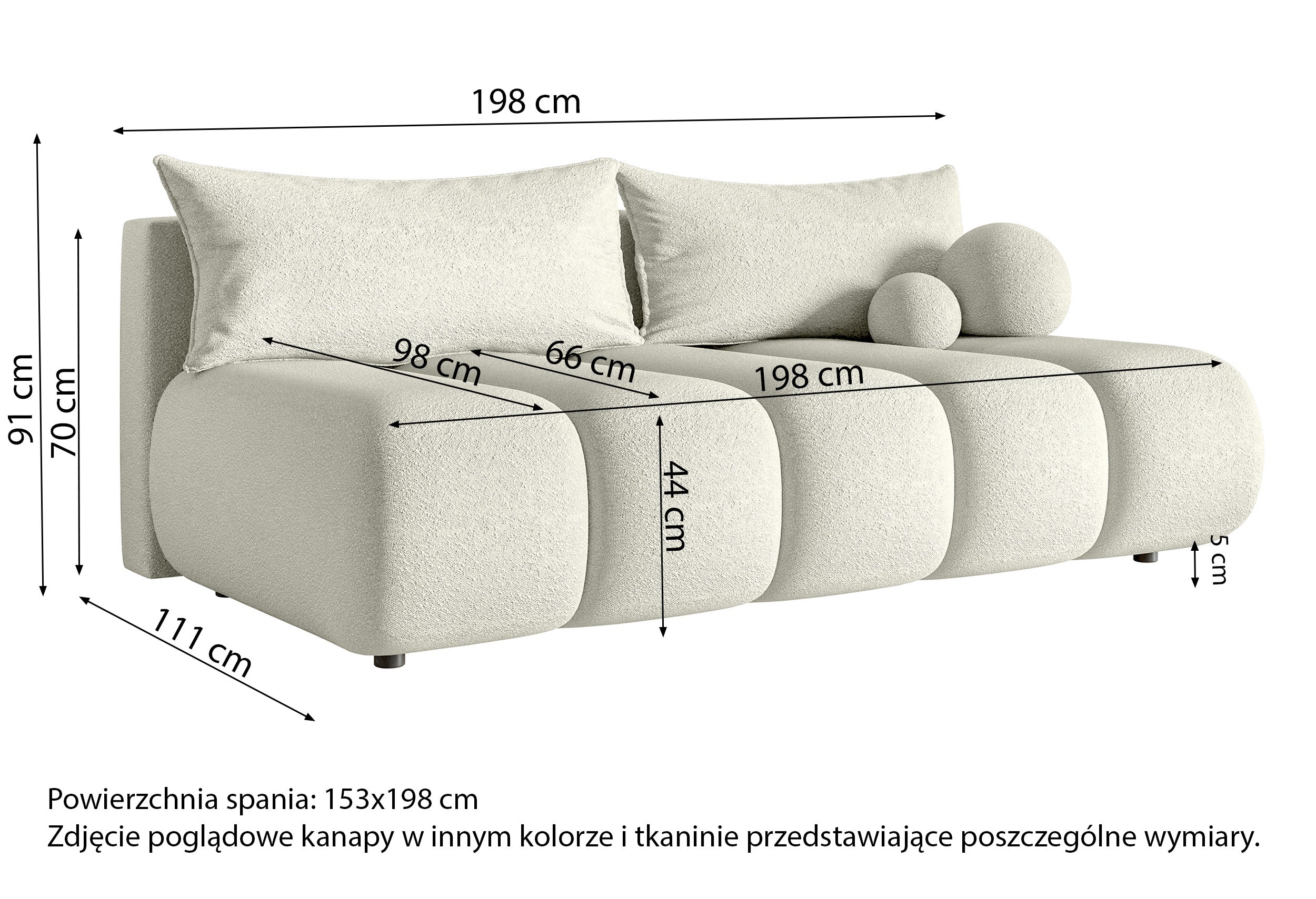 Kanapa trzyosobowa Dandelino Mini z funkcją spania beżowa szenil