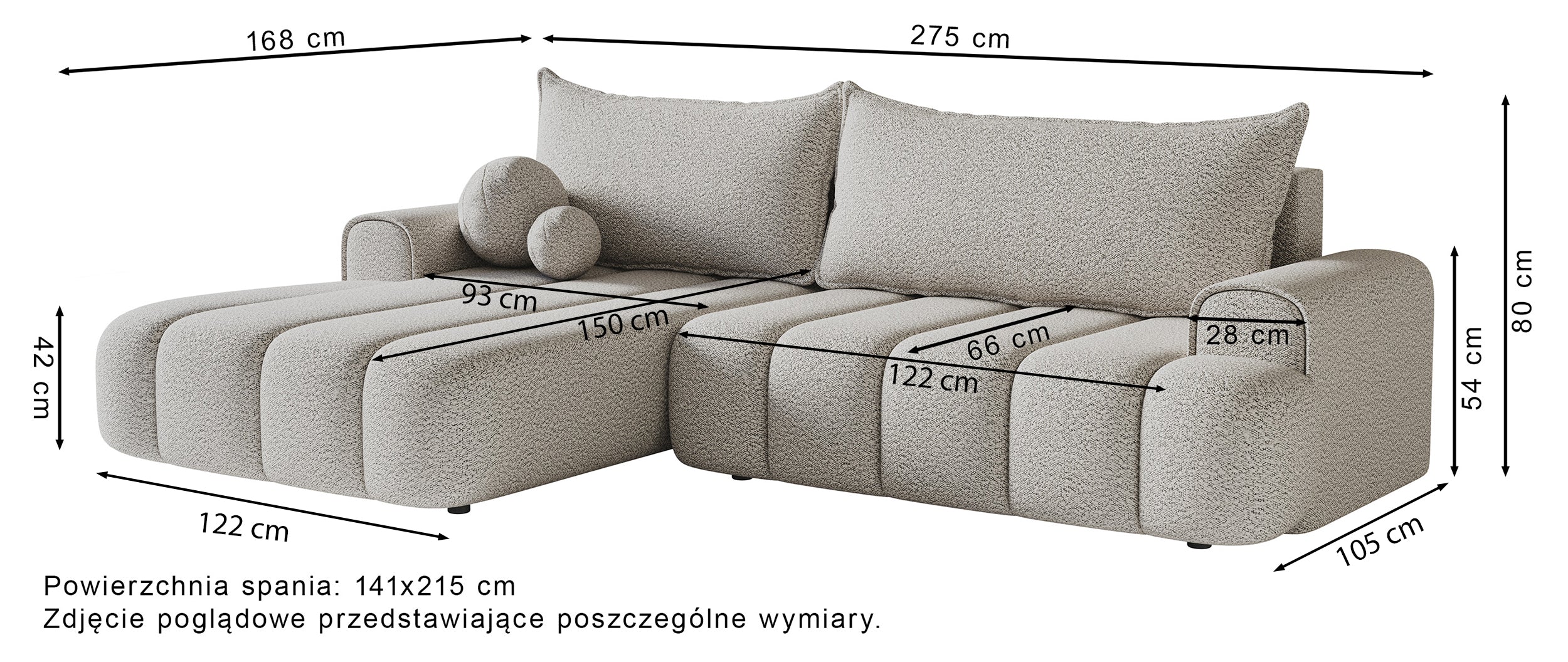 Narożnik z funkcją spania Dandelino L-kształtny prawostronny z pojemnikiem ciemnobeżowy welur