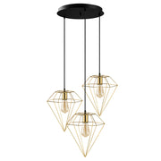 Lampa sufitowa Palmares x3 w kształcie diamentu na okrągłej podsufitce złota