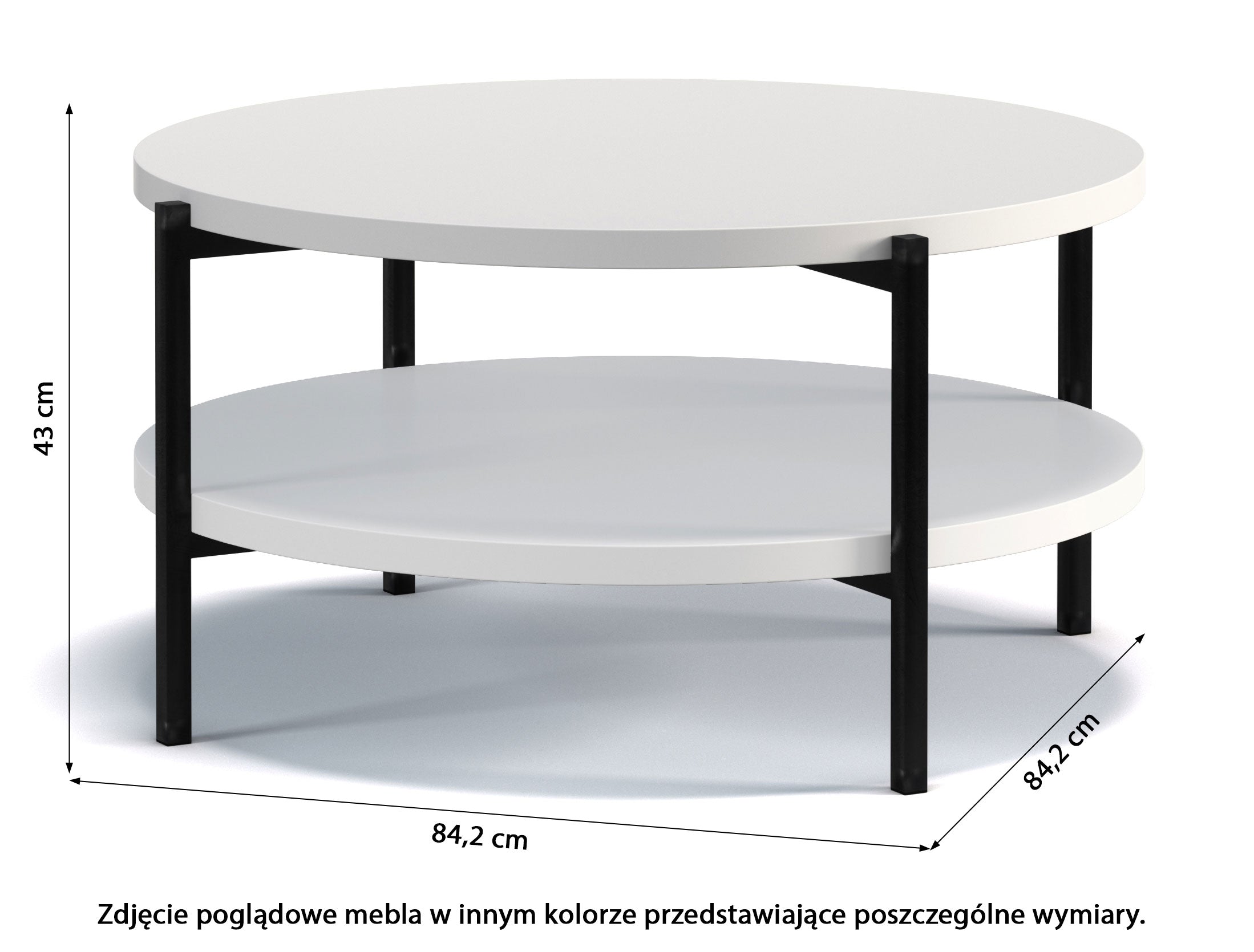 Stolik kawowy Kortala okrągły 80 cm czarny mat z półką