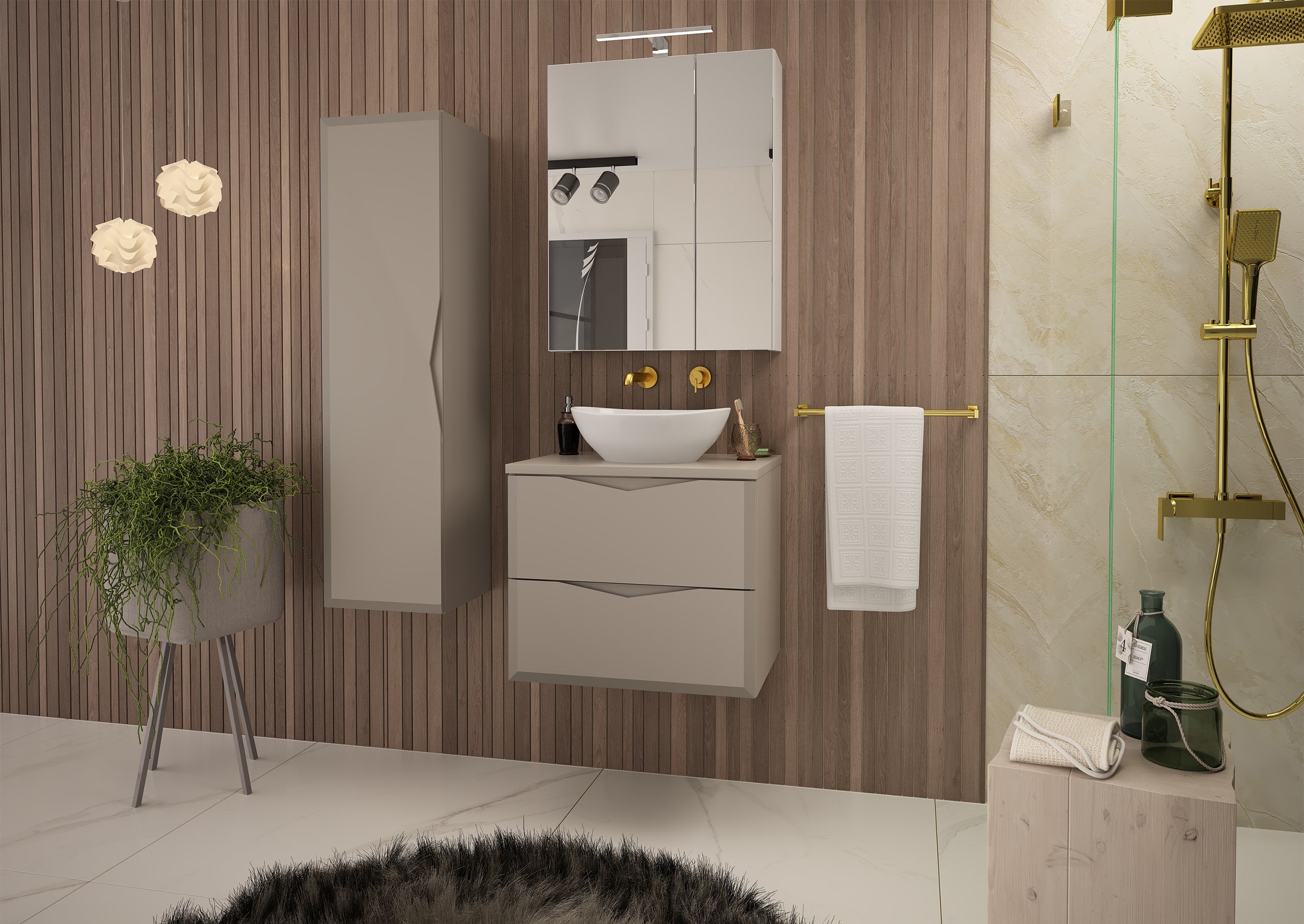 Szafka łazienkowa Delica z blatem 60 cm szary beż