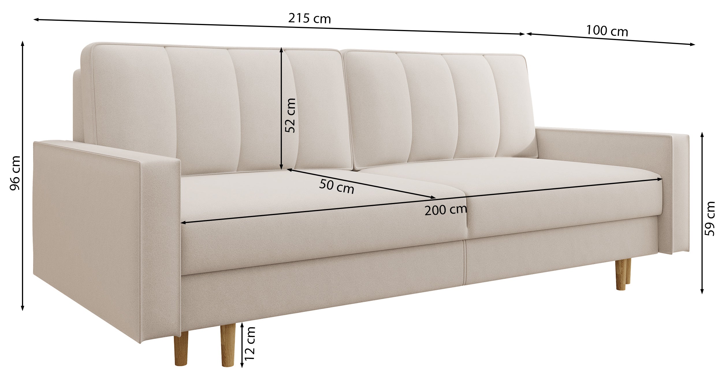 Kanapa rozkładana trzyosobowa Derban z pojemnikiem szara welur łatwoczyszcząca