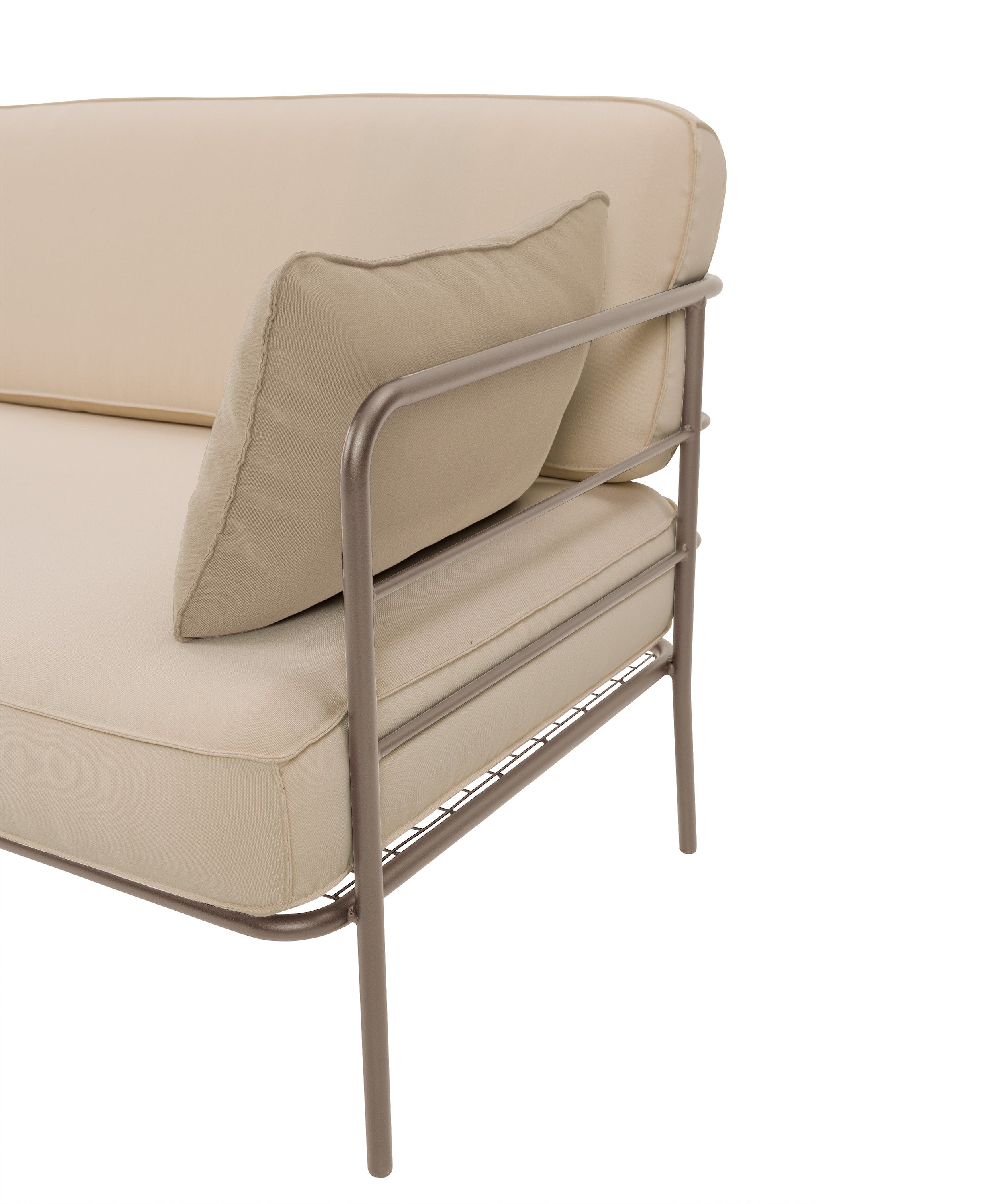 Sofa ogrodowa Preggel 116 cm w tkaninie hydrofobowej beżowa/ beżowy stelaż