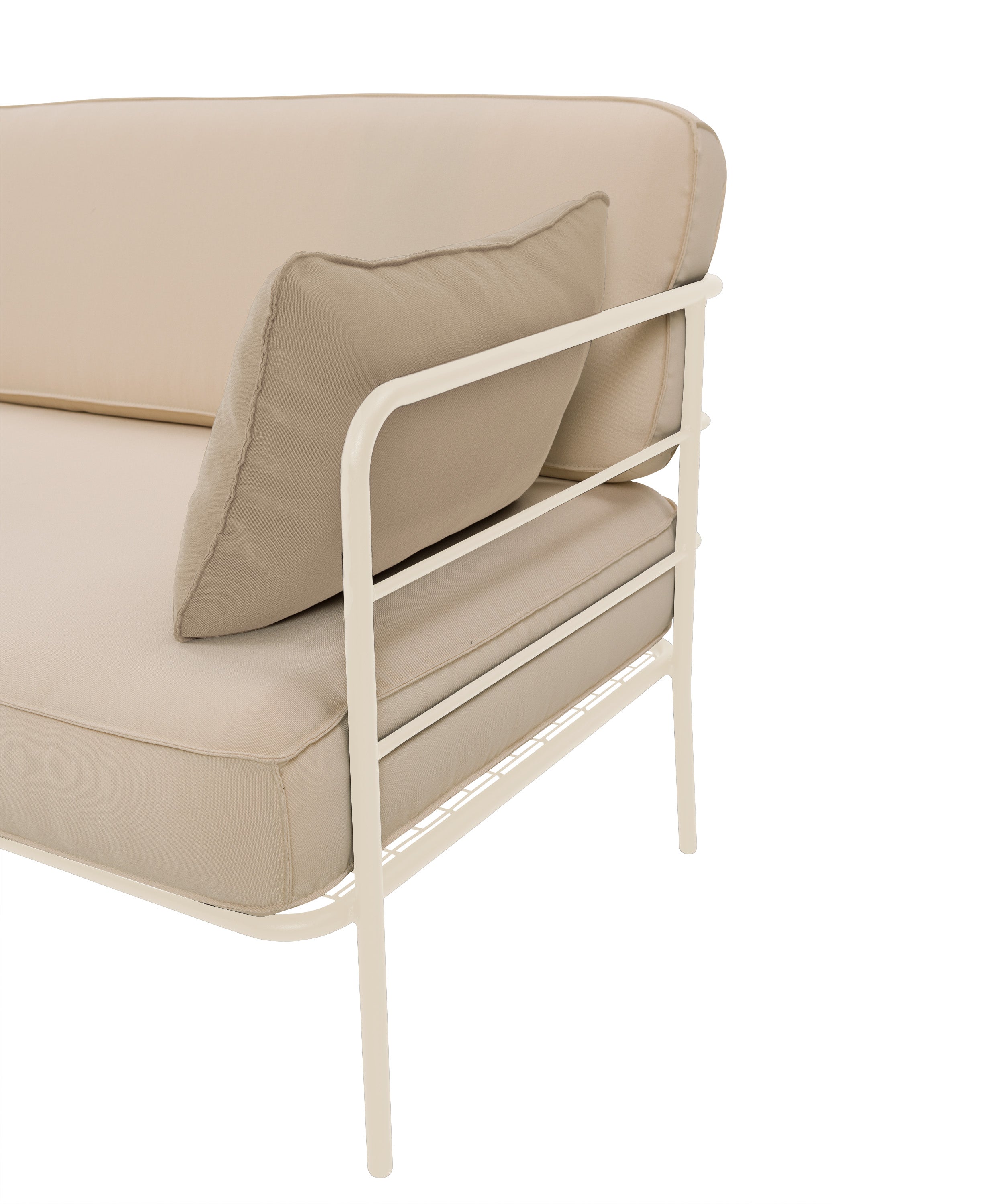 Sofa ogrodowa Preggel 116 cm w tkaninie hydrofobowej beżowa/ kremowy stelaż