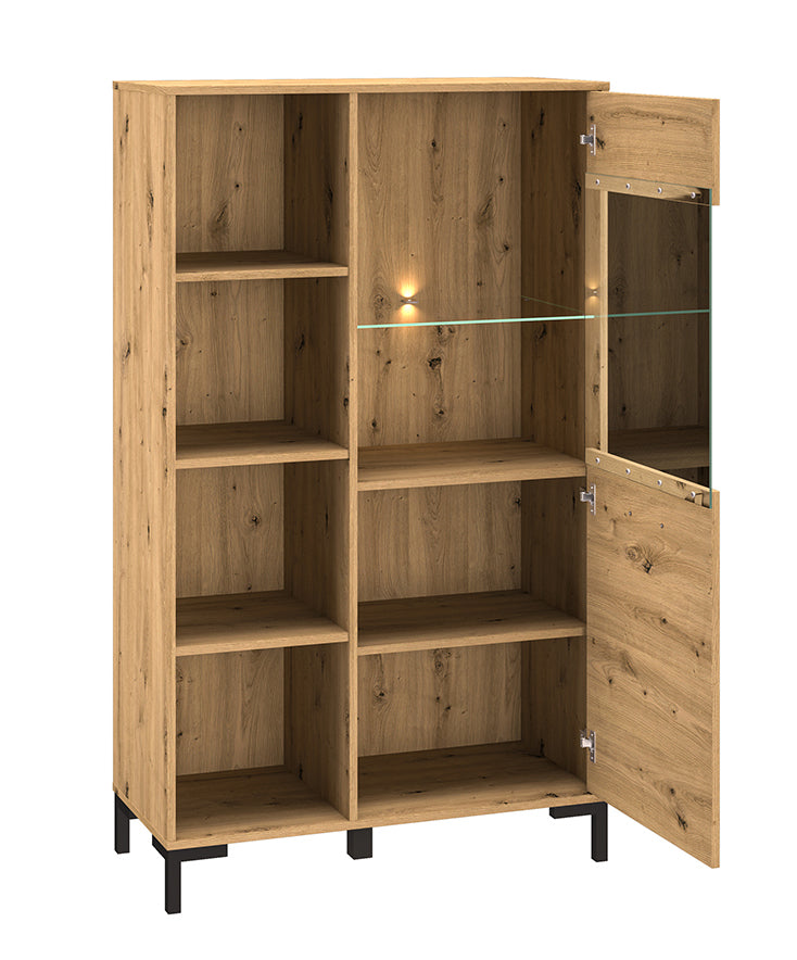 Witryna Ballarti 90 cm z otwartymi półkami Dąb artisan z oświetleniem