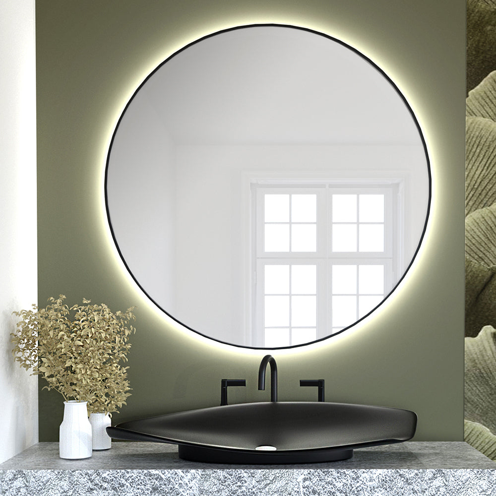 Lustro z podświetleniem led Bright Premium średnica 80 cm czarne/ ciepła barwa światła