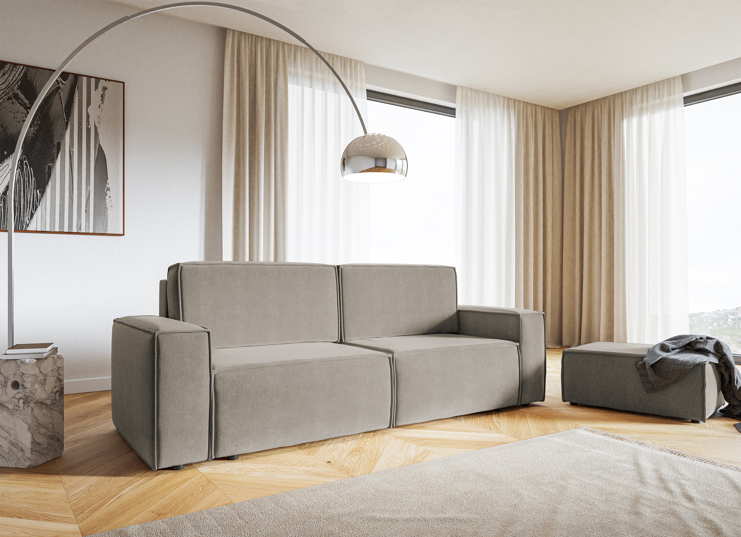 Pufa Copertino 65x90 cm szarobeżowa welur hydrofobowy