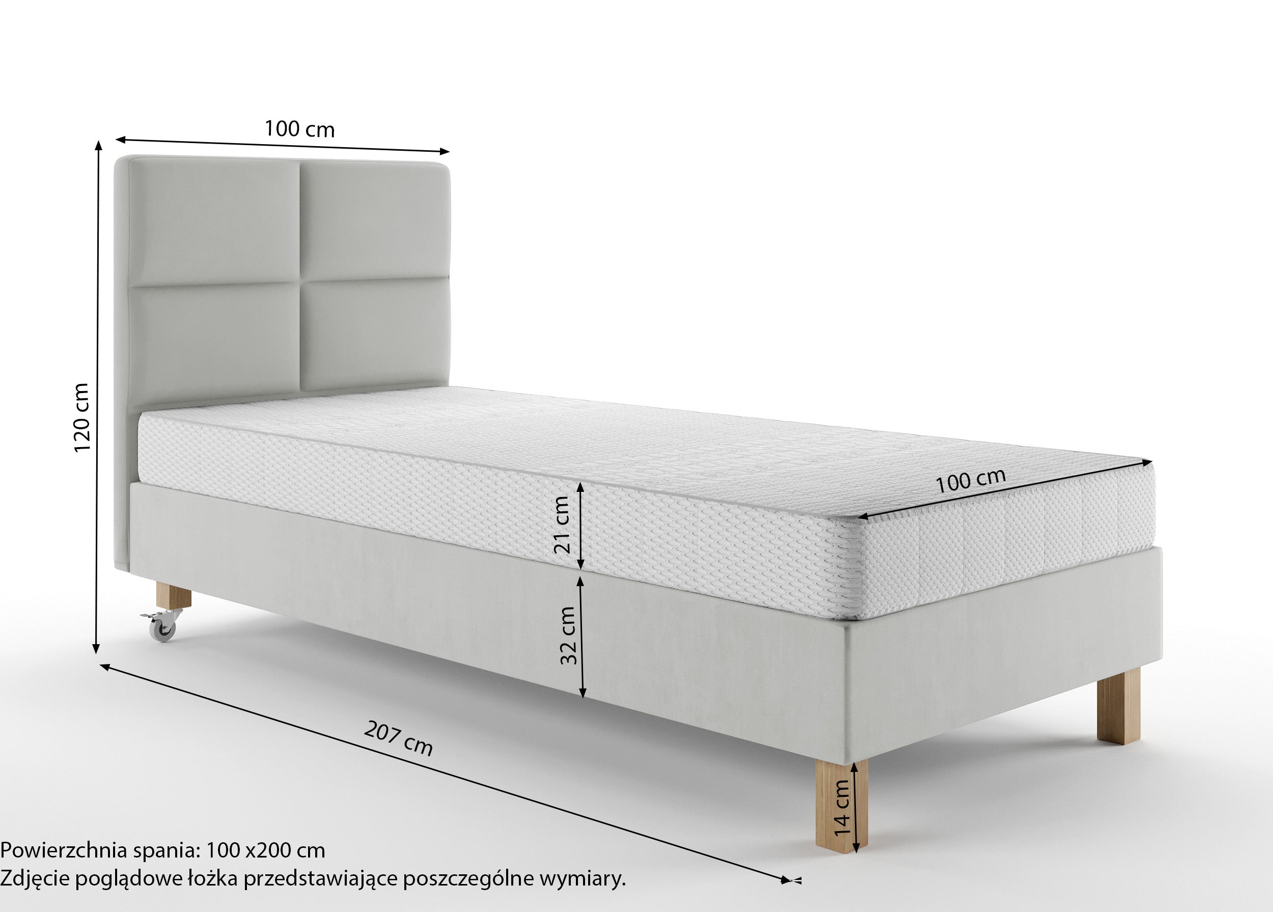 Łóżko tapicerowane 100x200 cm  Donbay z wezglowiem panelowym i materacem kieszeniowym kremowe welur hydrofobowy