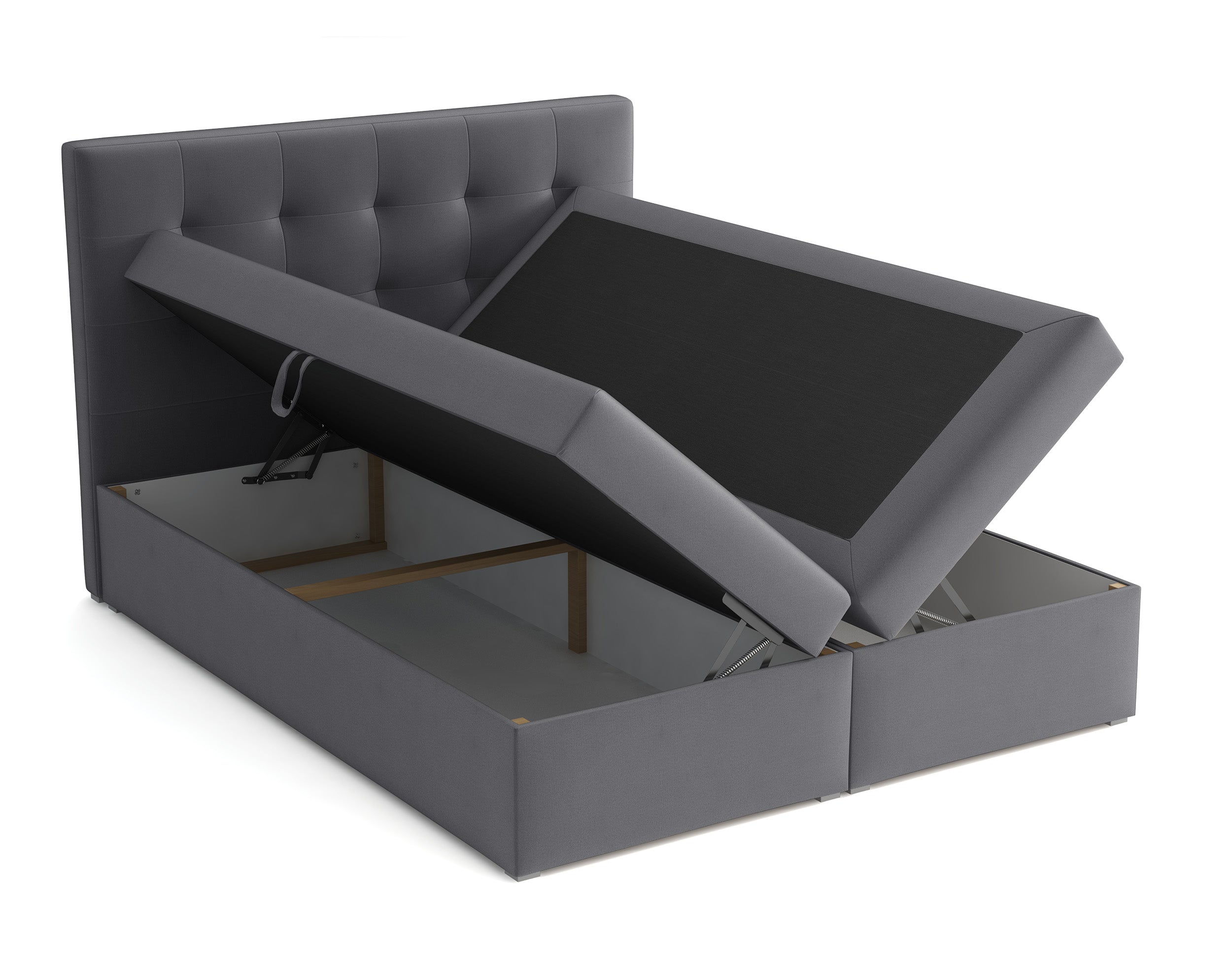 Łóżko kontynentalne 180x200 cm Nabbe z pojemnikami i topperem ciemnoszare welur