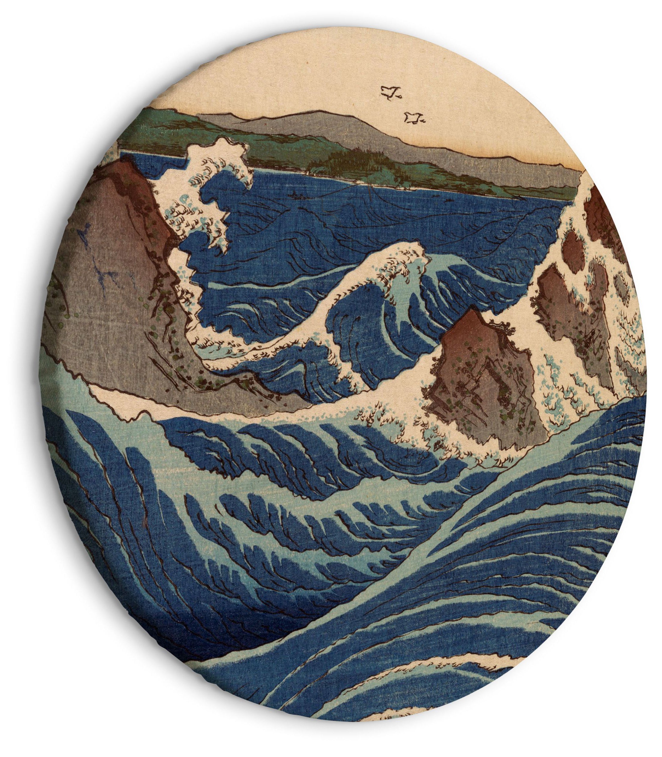 Obraz okrągły Drzeworyt japoński Utagawa Hiroshige wielka niebieska fala średnica 40 cm