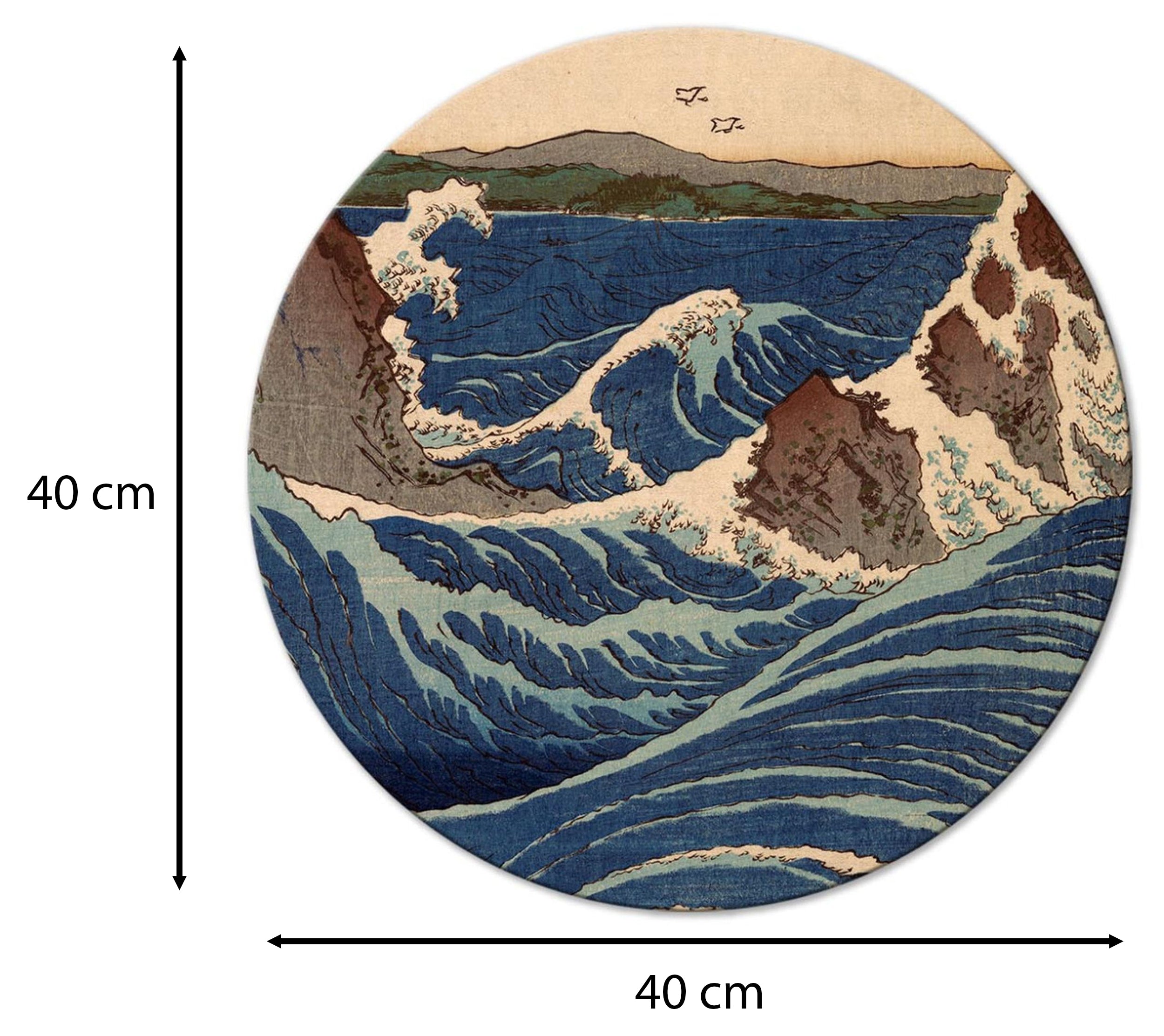 Obraz okrągły Drzeworyt japoński Utagawa Hiroshige wielka niebieska fala średnica 40 cm