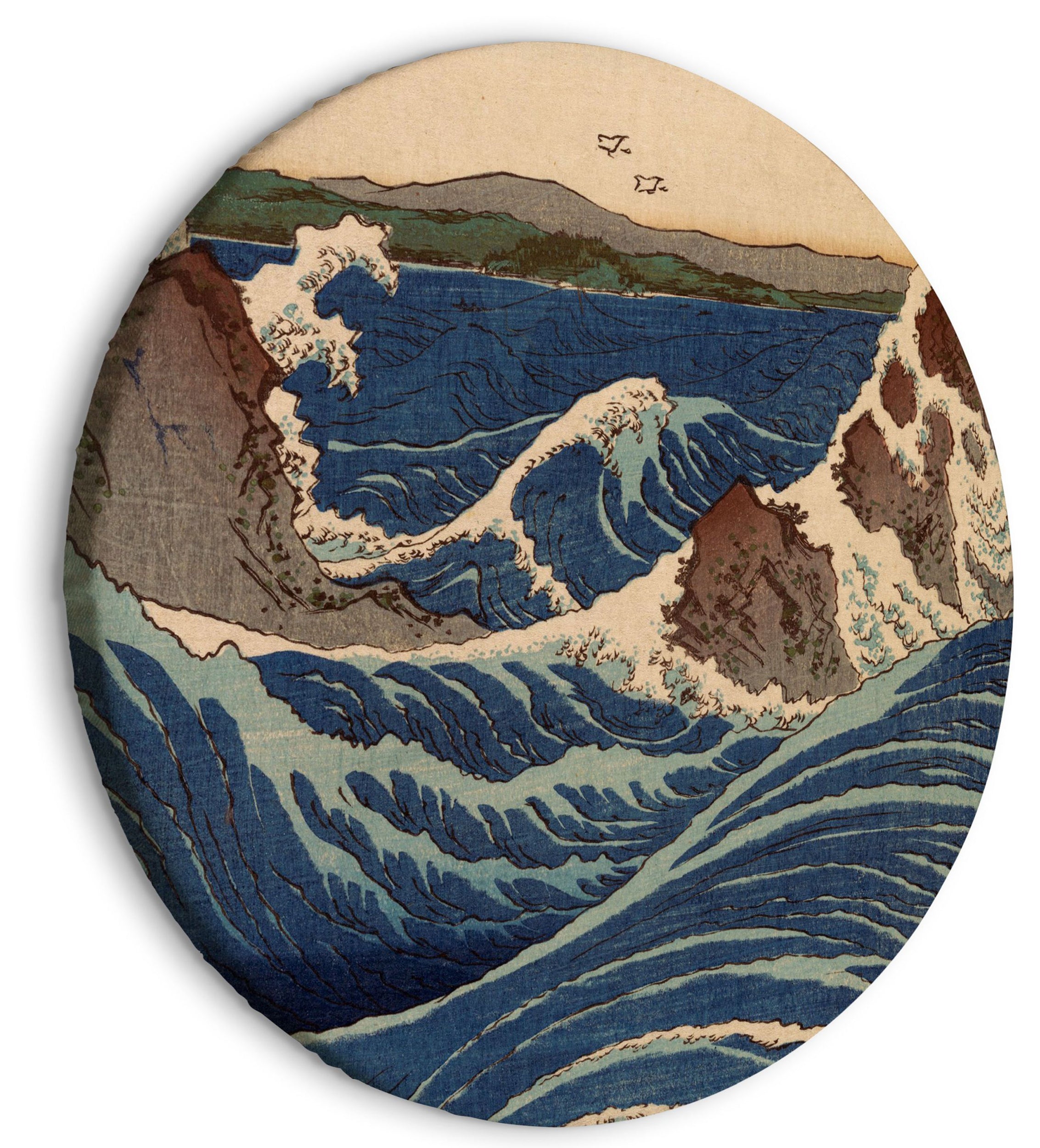 Obraz okrągły Drzeworyt japoński Utagawa Hiroshige wielka niebieska fala średnica 60 cm