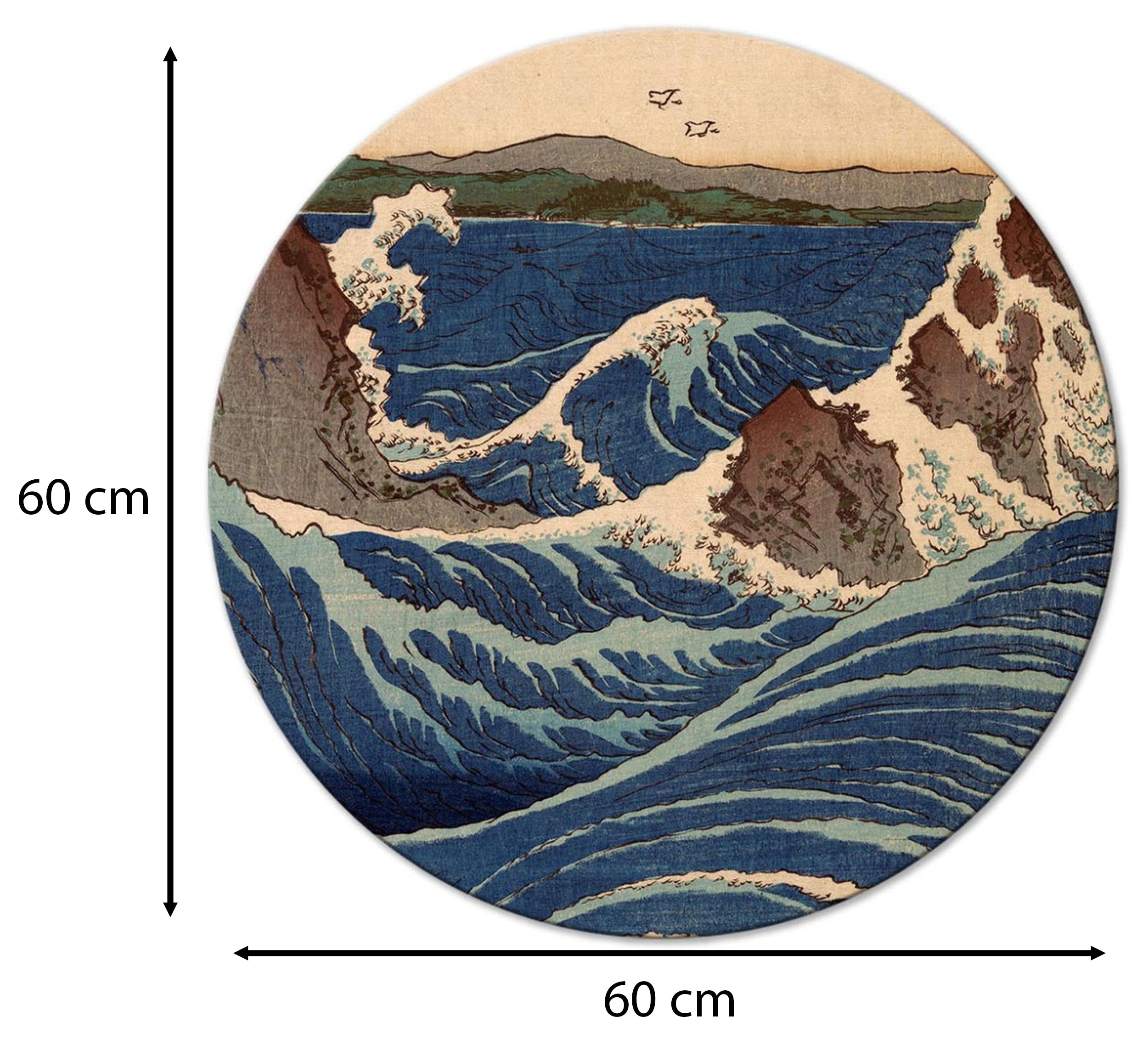 Obraz okrągły Drzeworyt japoński Utagawa Hiroshige wielka niebieska fala średnica 60 cm