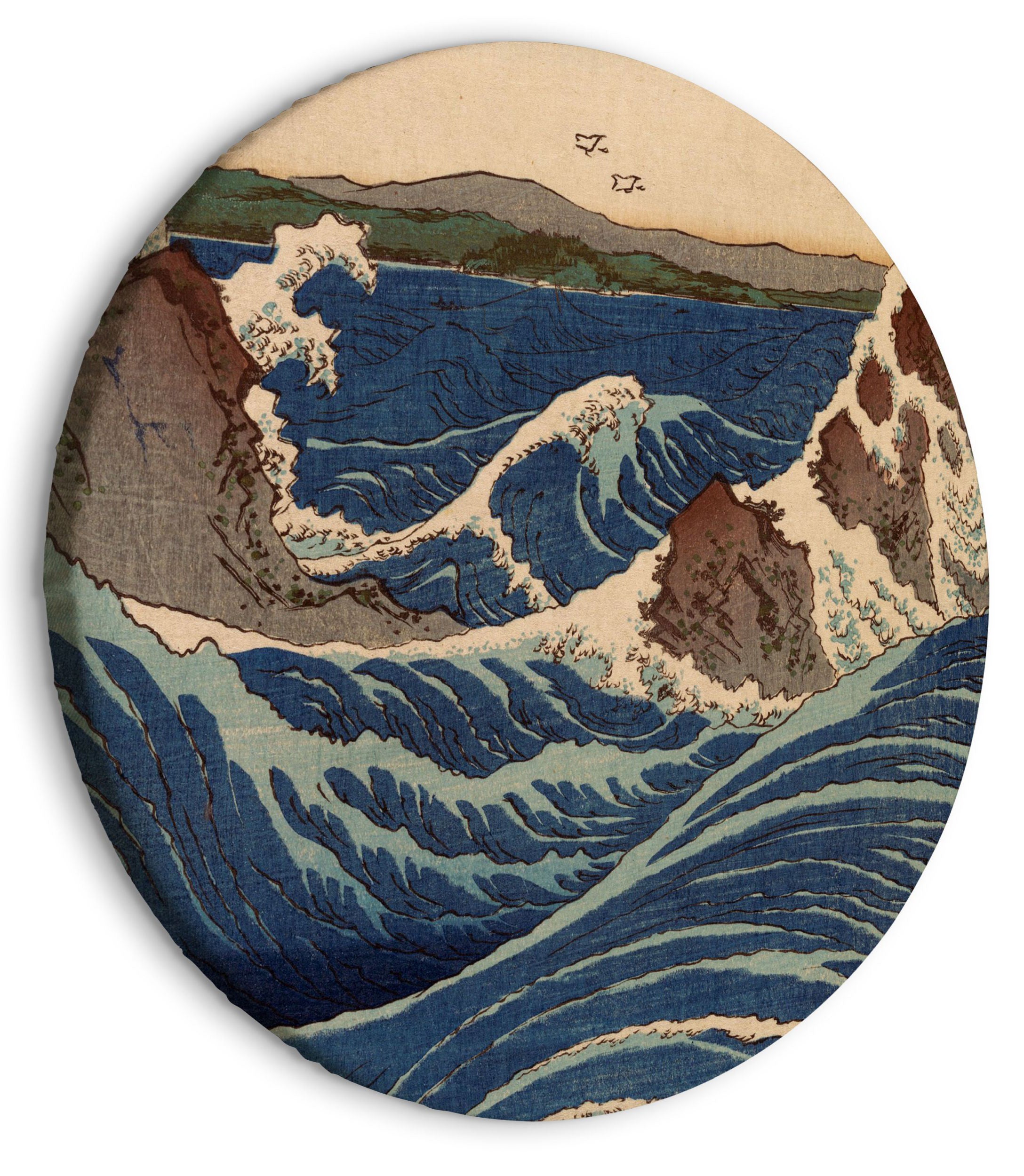 Obraz okrągły Drzeworyt japoński Utagawa Hiroshige wielka niebieska fala średnica 80 cm