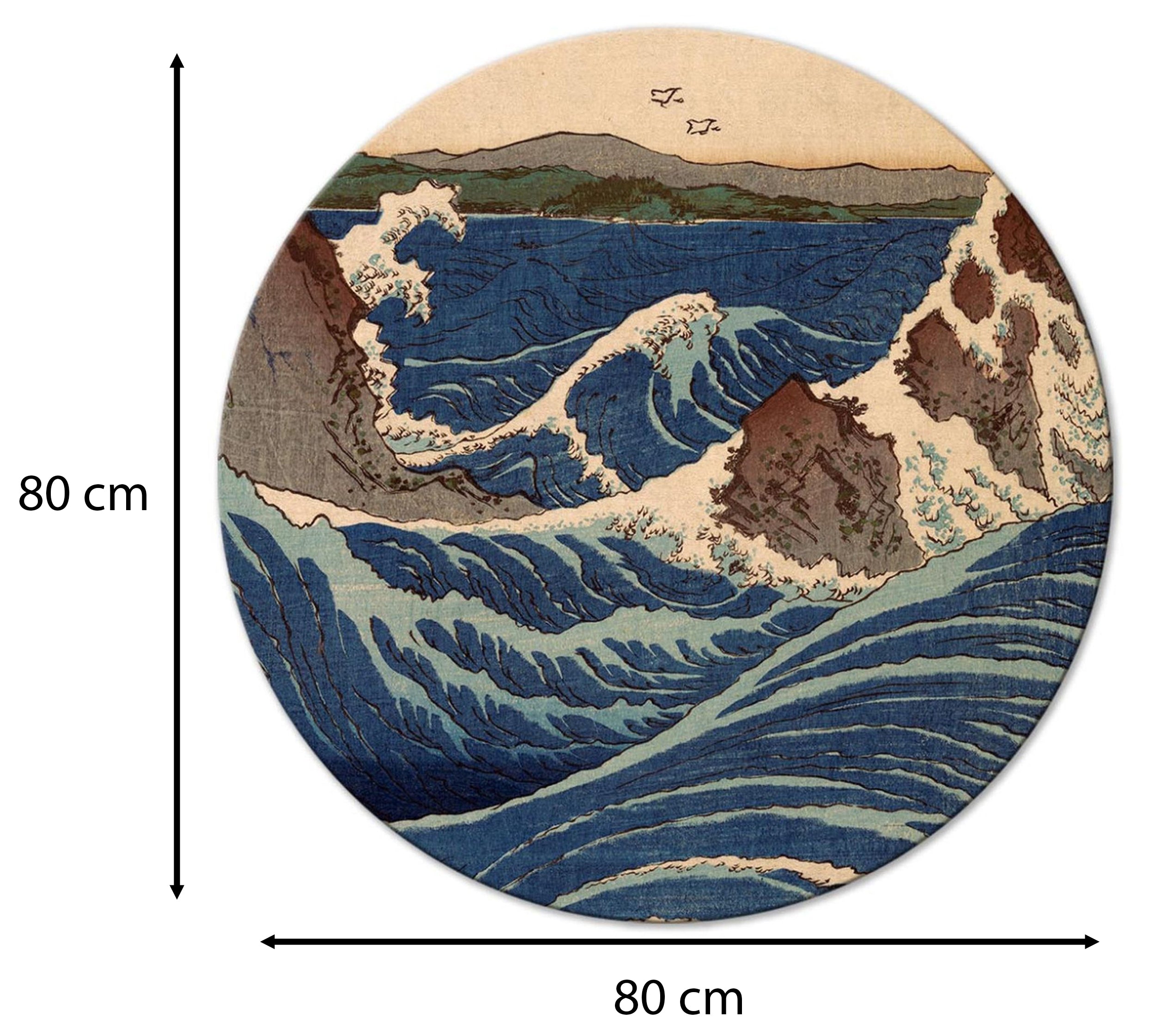 Obraz okrągły Drzeworyt japoński Utagawa Hiroshige wielka niebieska fala średnica 80 cm