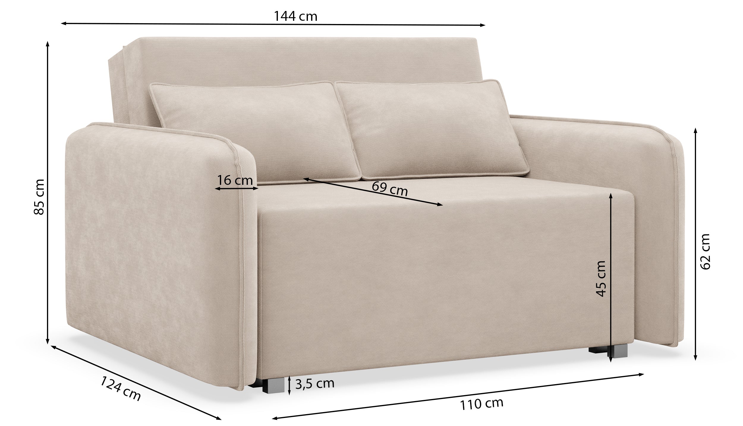 Kanapa rozkładana dwuosobowa Duelia z pojemnikiem grafitowa szenil hydrofobowy