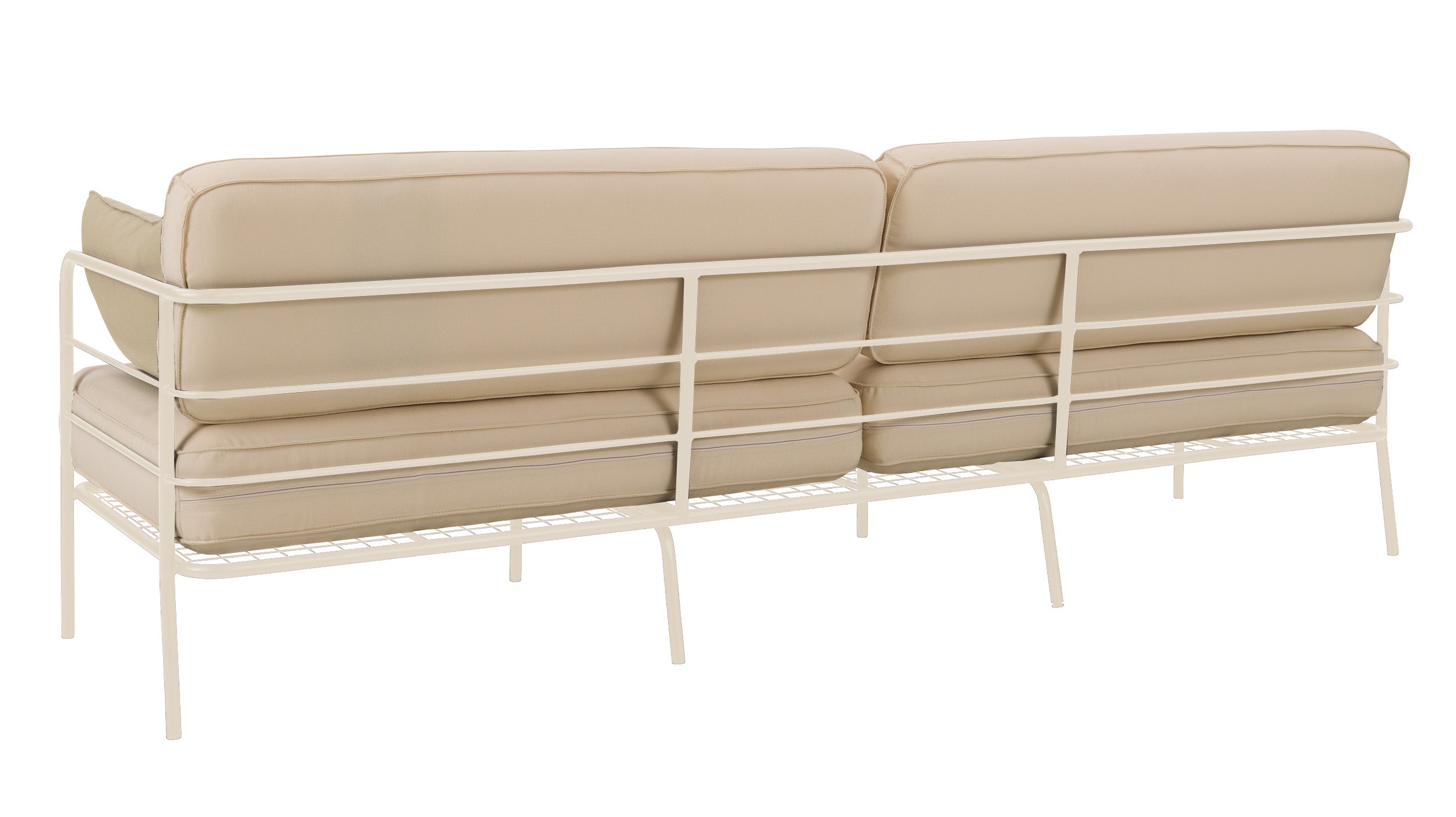 Sofa ogrodowa trzyosobowa Preggel w tkaninie hydrofobowej beżowa/ kremowy stelaż
