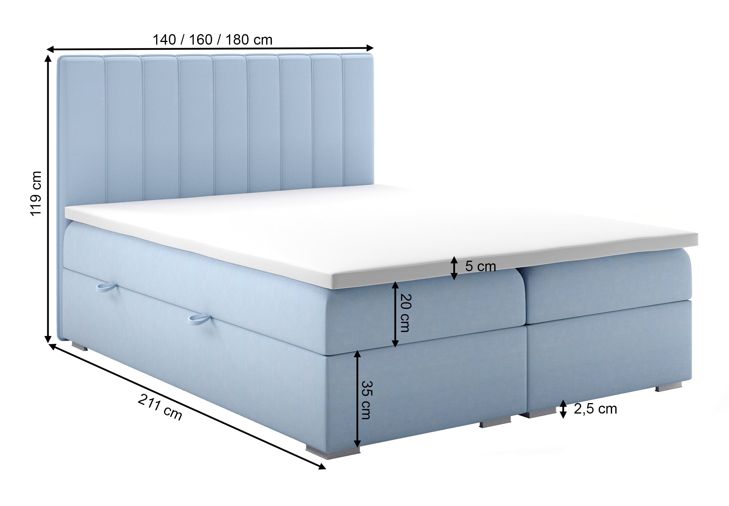 Łóżko kontynentalne 180x200 cm Hunbert z pojemnikami i topperem zielone welur hydrofobowy