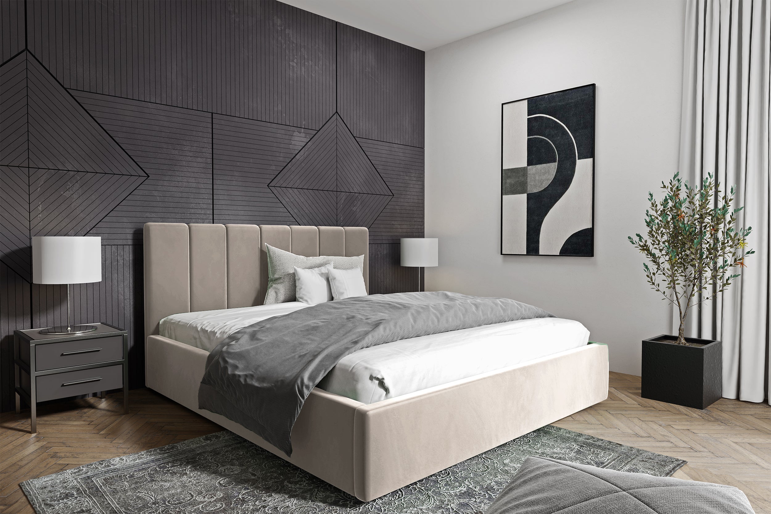 Łóżko tapicerowane Isara 180x200 cm z pojemnikiem beżowe welur