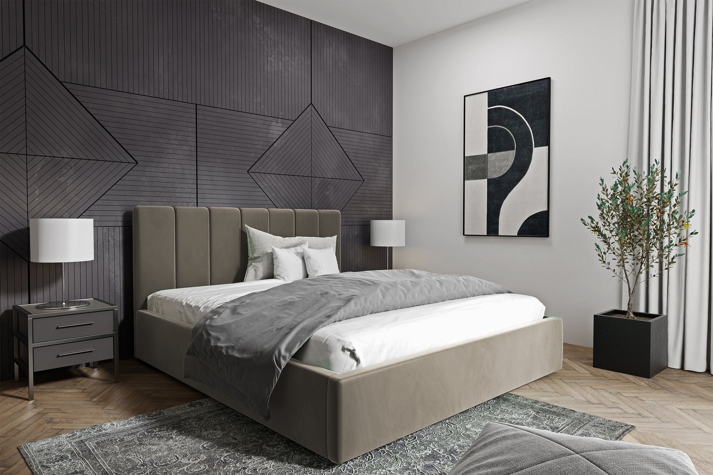 Łóżko tapicerowane Isara 180x200 cm z pojemnikiem jasnobrązowe welur