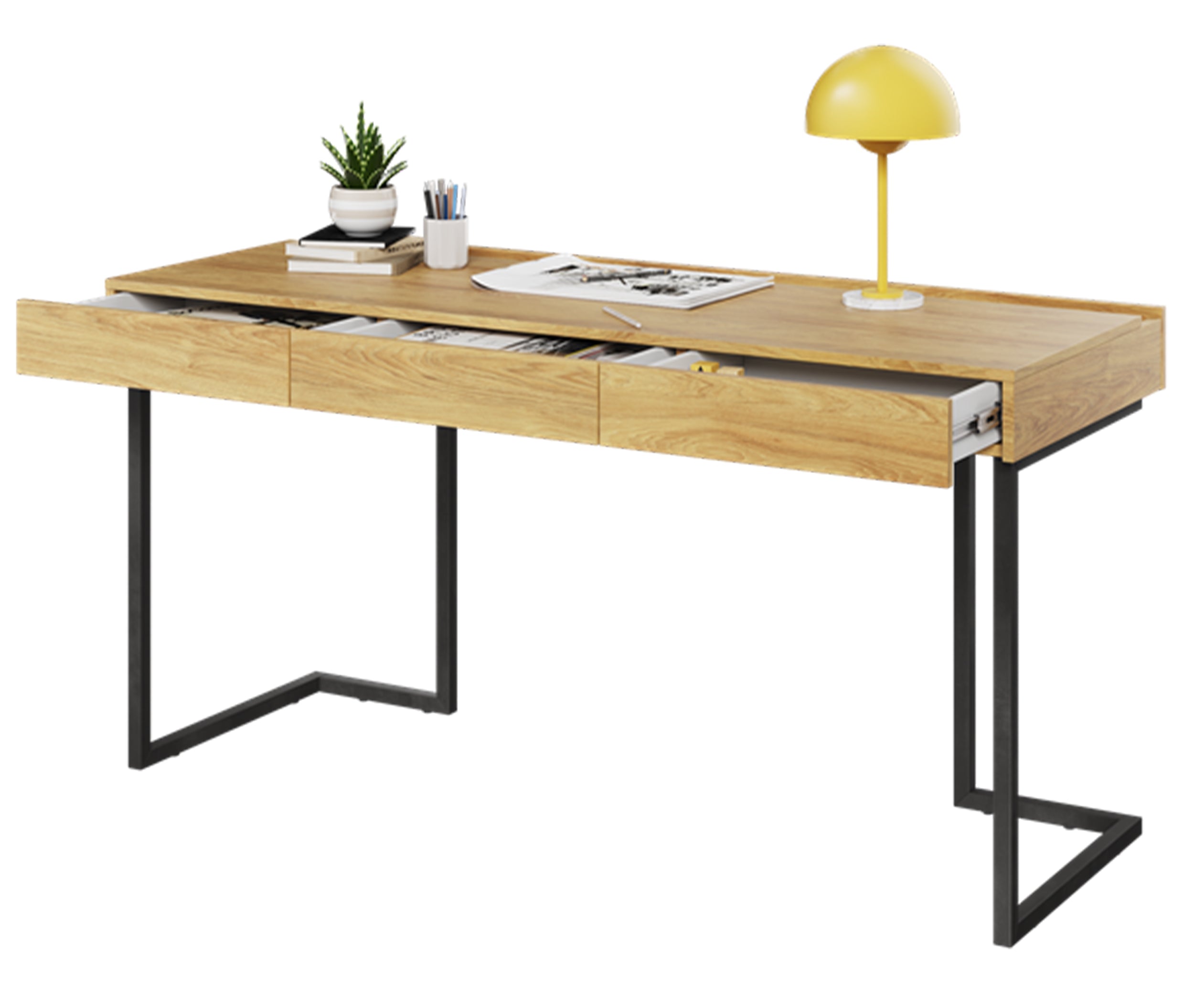 Biurko Teen Flex z szufladami 150 cm Hikora naturalna / raw steel