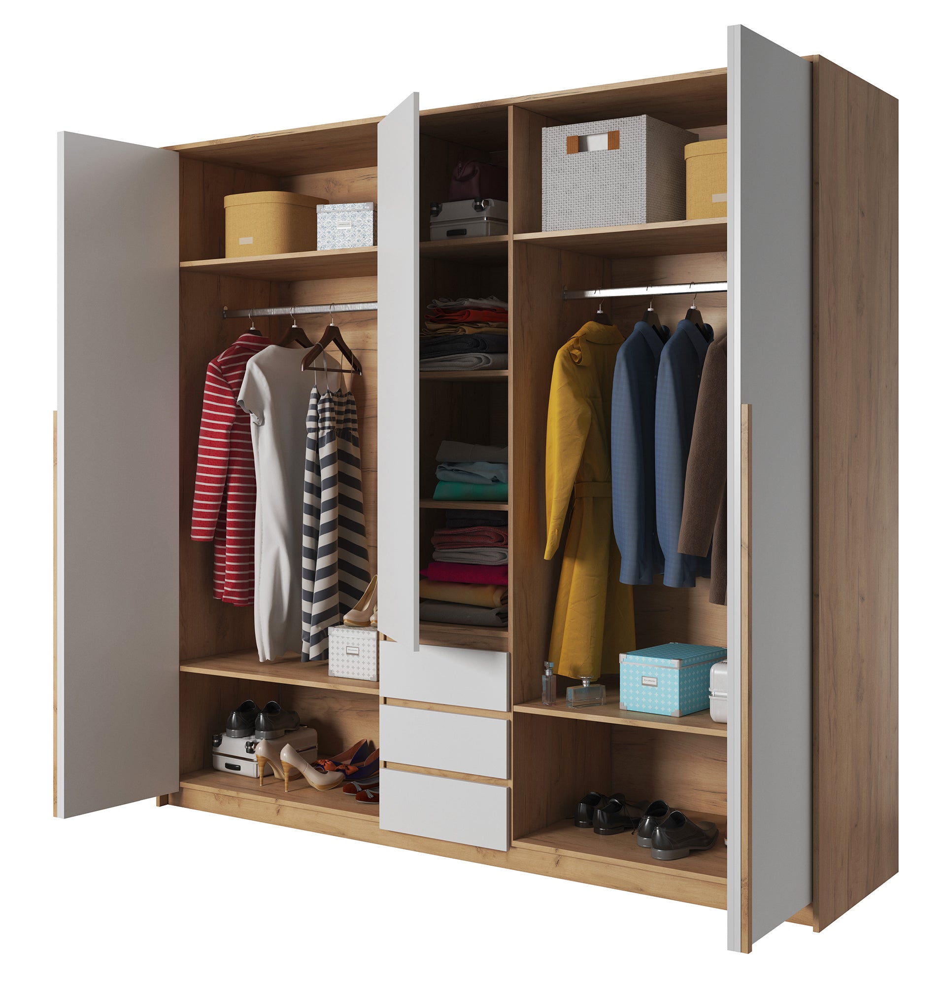 Szafa Grejs 230 cm harmonijkowa dąb craft złoty / biała