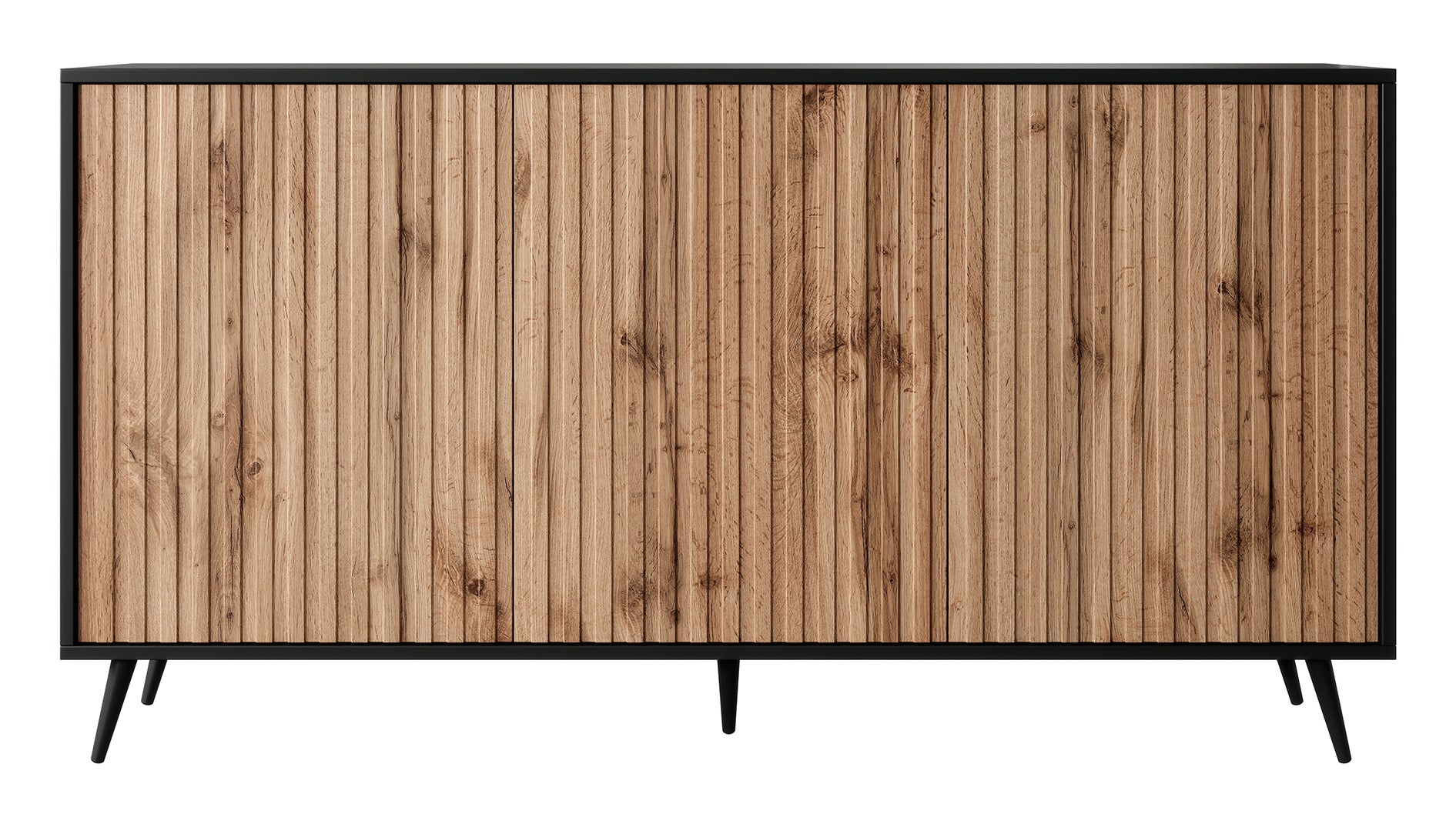 Komoda Bello z lamelowymi frontami 154 cm czarna/dąb wotan