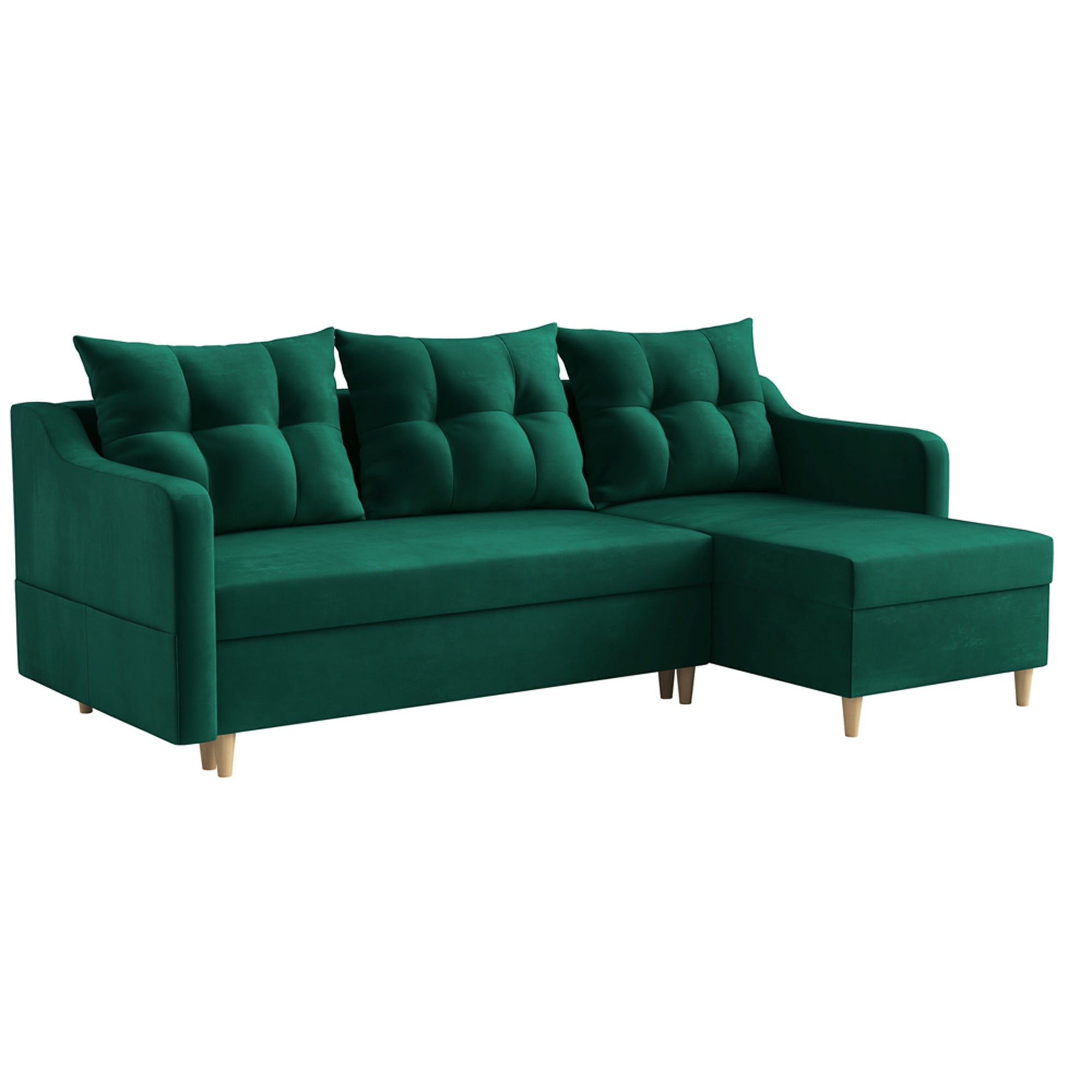 Narożnik z funkcją spania Bernial L-kształtny z pojemnikiem uniwersalny zielony