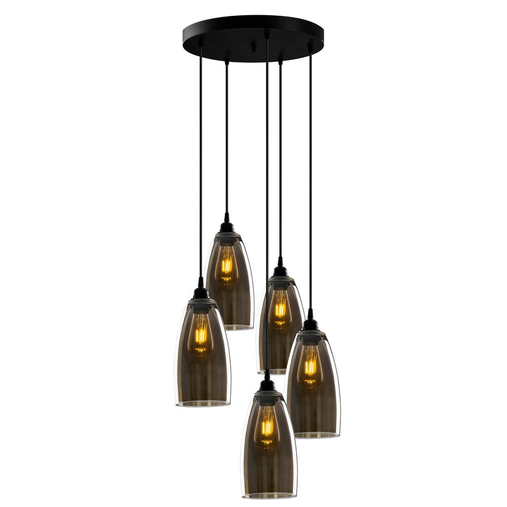 Lampa sufitowa Communis x5 na okrągłej podsufitce ciemne szkło