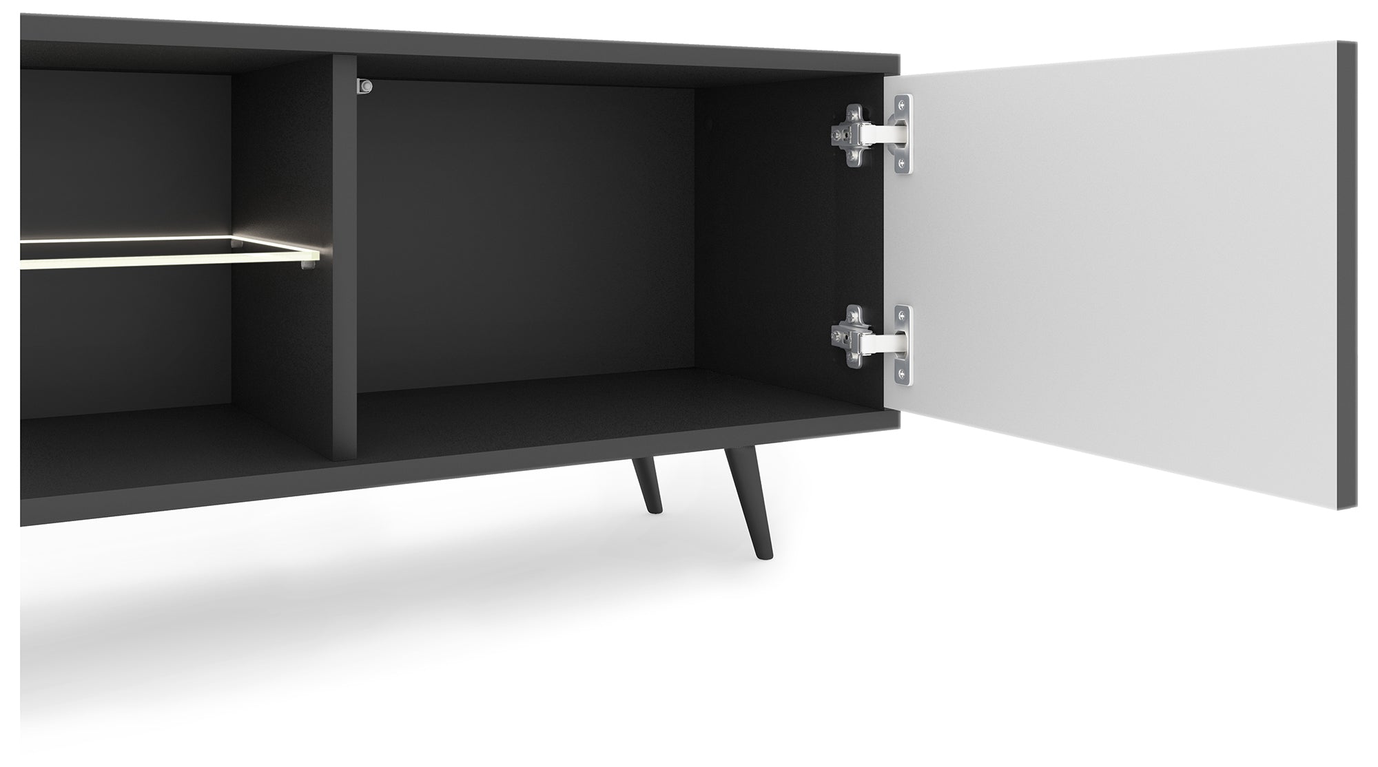 Szafka RTV Bello z lamelowymi frontami 175 cm czarna z led z czarnymi nogami